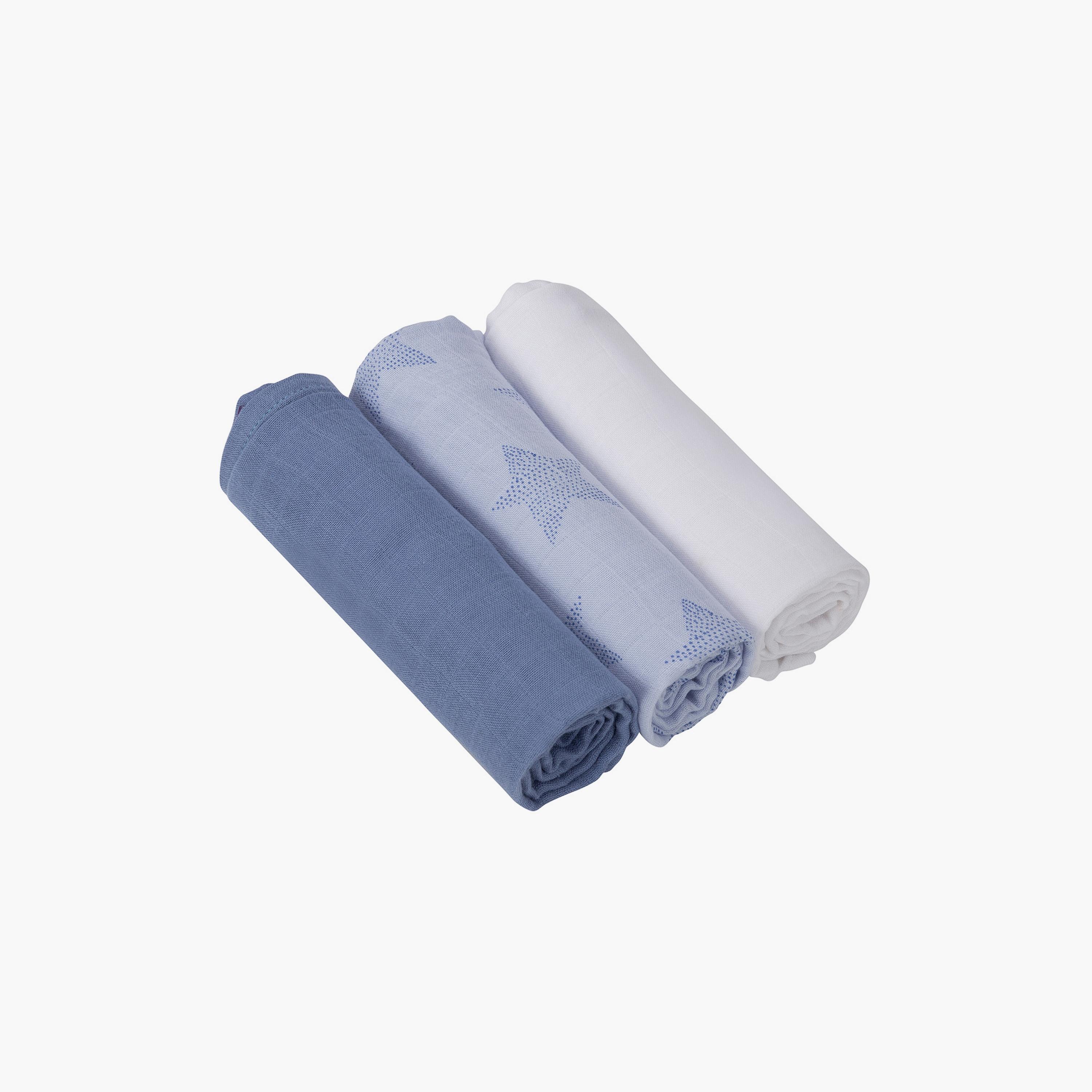 Clevamama 3-Piece Super Soft Muslin Cloth Set - Blue-baby-feeding-bibs-image-1
