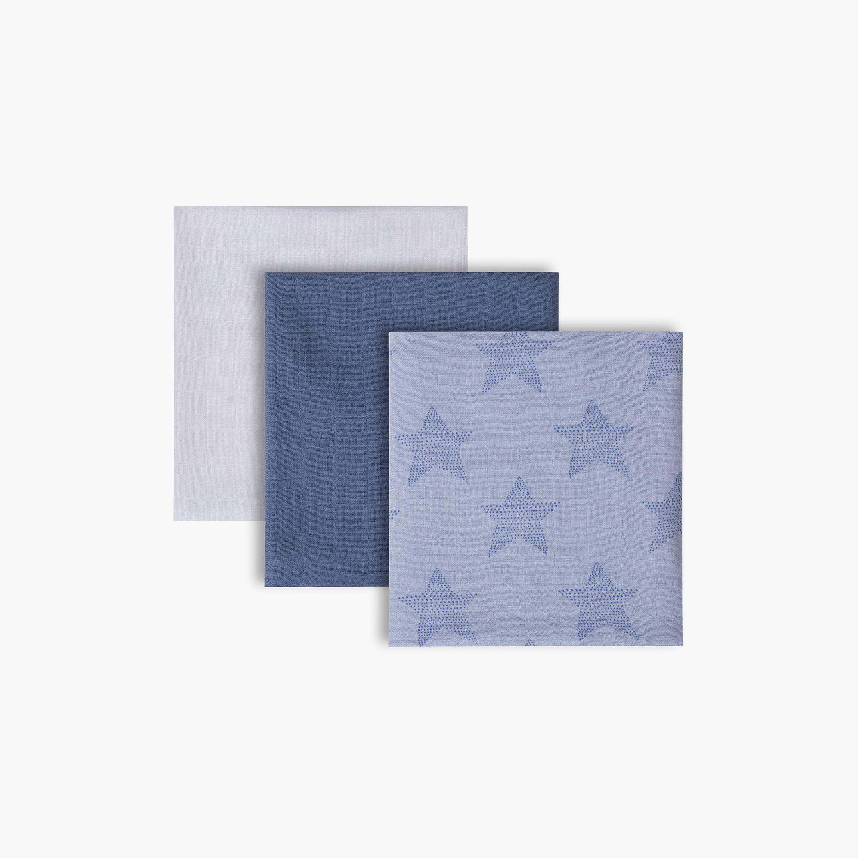 Clevamama 3-Piece Super Soft Muslin Cloth Set - Blue-baby-feeding-bibs-image-4