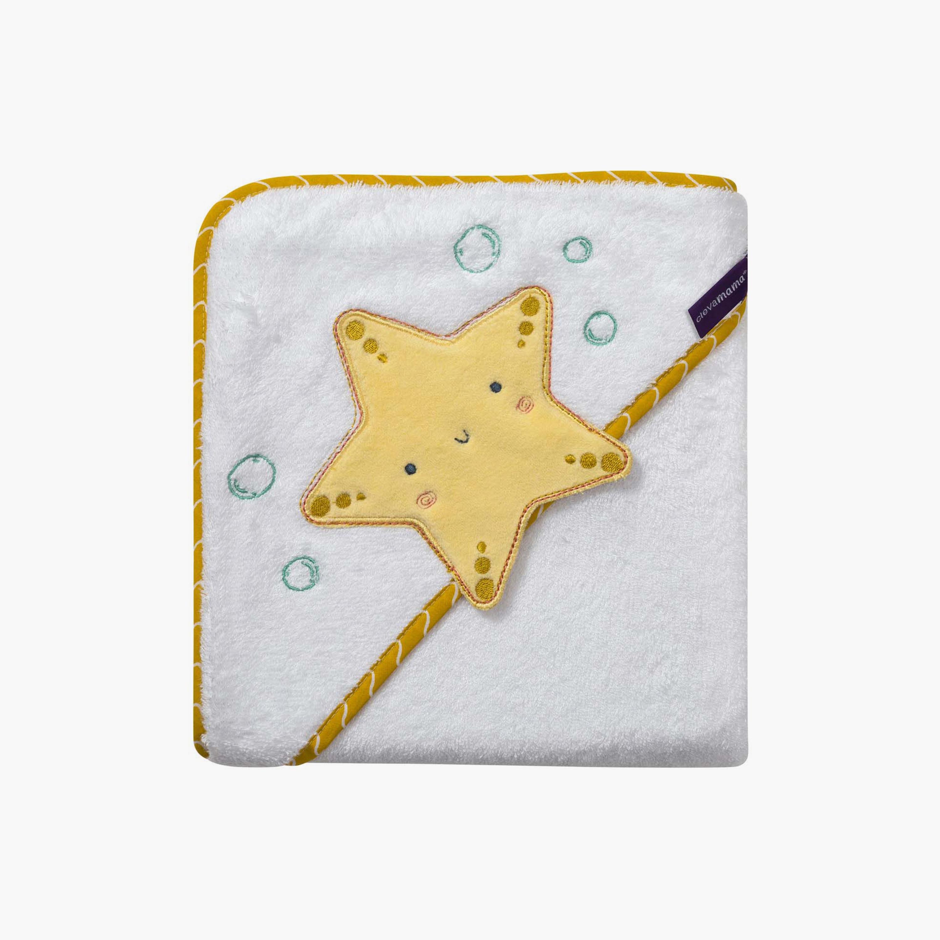 منشفة حمام للأطفال مريلة من الخيزران من كليفاماما - الأبيض والعسل-baby-bathandcare-towels-image-3