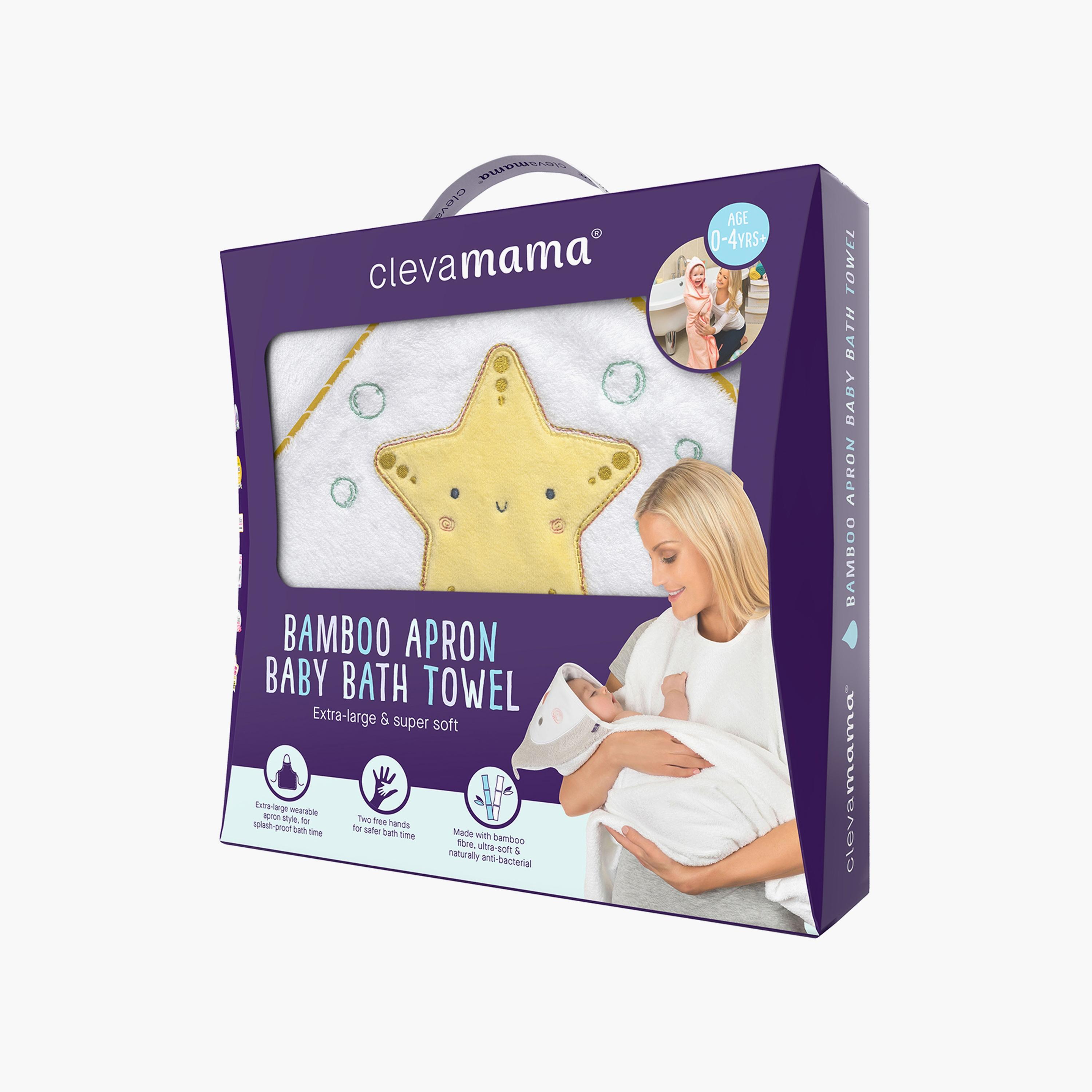 منشفة حمام للأطفال مريلة من الخيزران من كليفاماما - الأبيض والعسل-baby-bathandcare-towels-image-5