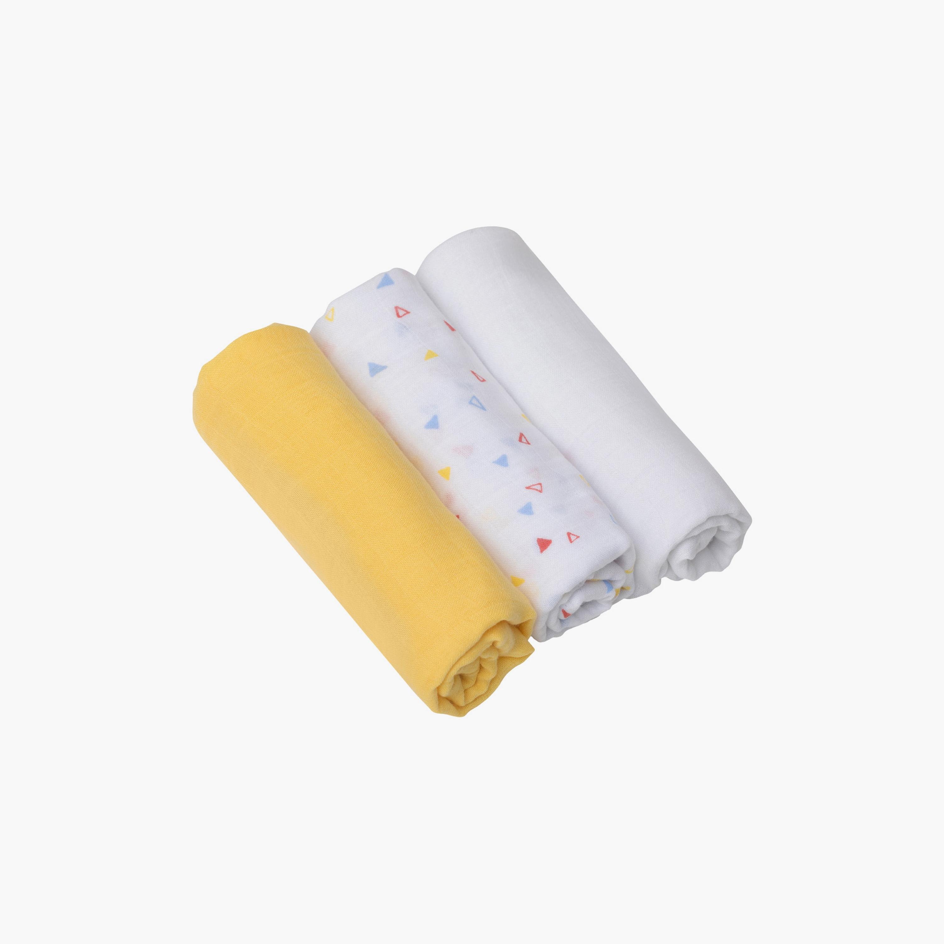 Clevamama 3-Piece Super Soft Muslin Cloth Set - Yellow-baby-feeding-bibs-image-1