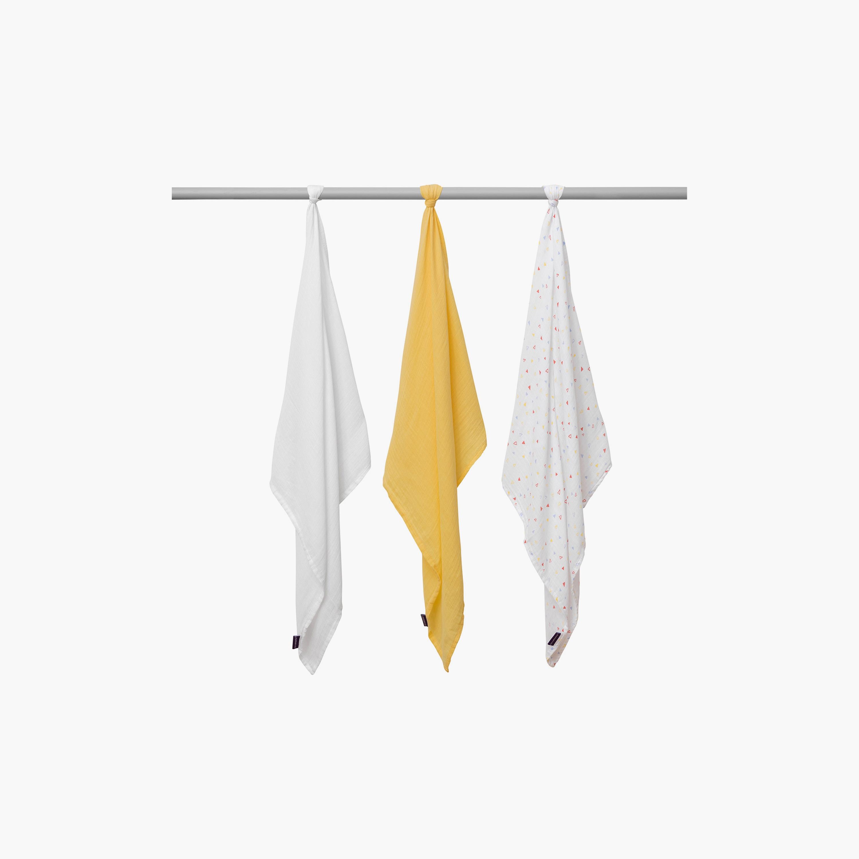Clevamama 3-Piece Super Soft Muslin Cloth Set - Yellow-baby-feeding-bibs-image-2