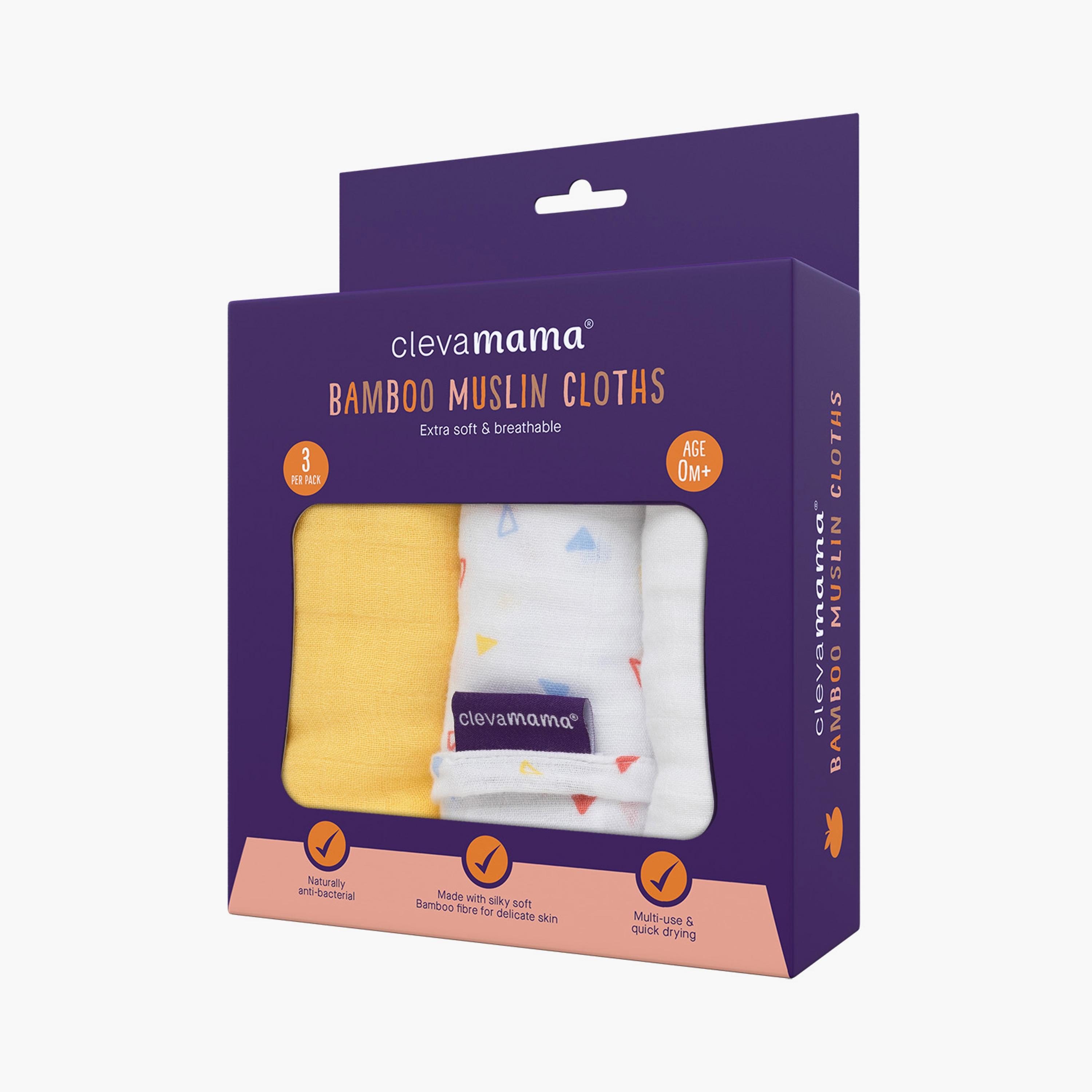 Clevamama 3-Piece Super Soft Muslin Cloth Set - Yellow-baby-feeding-bibs-image-5