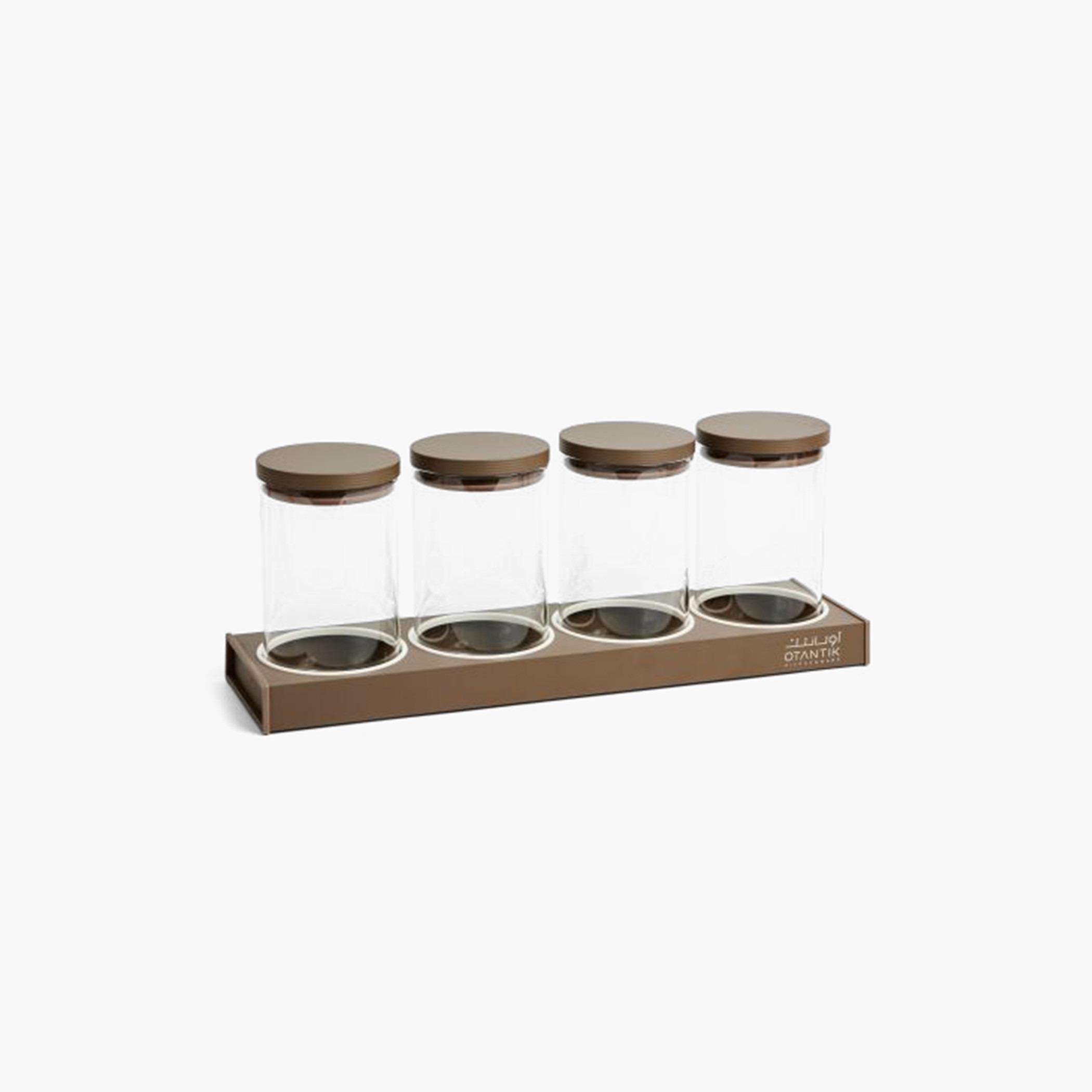 Porcelain 4-Piece Canister Set with Tray-household-kitchen-foodstorage-containers-image-1