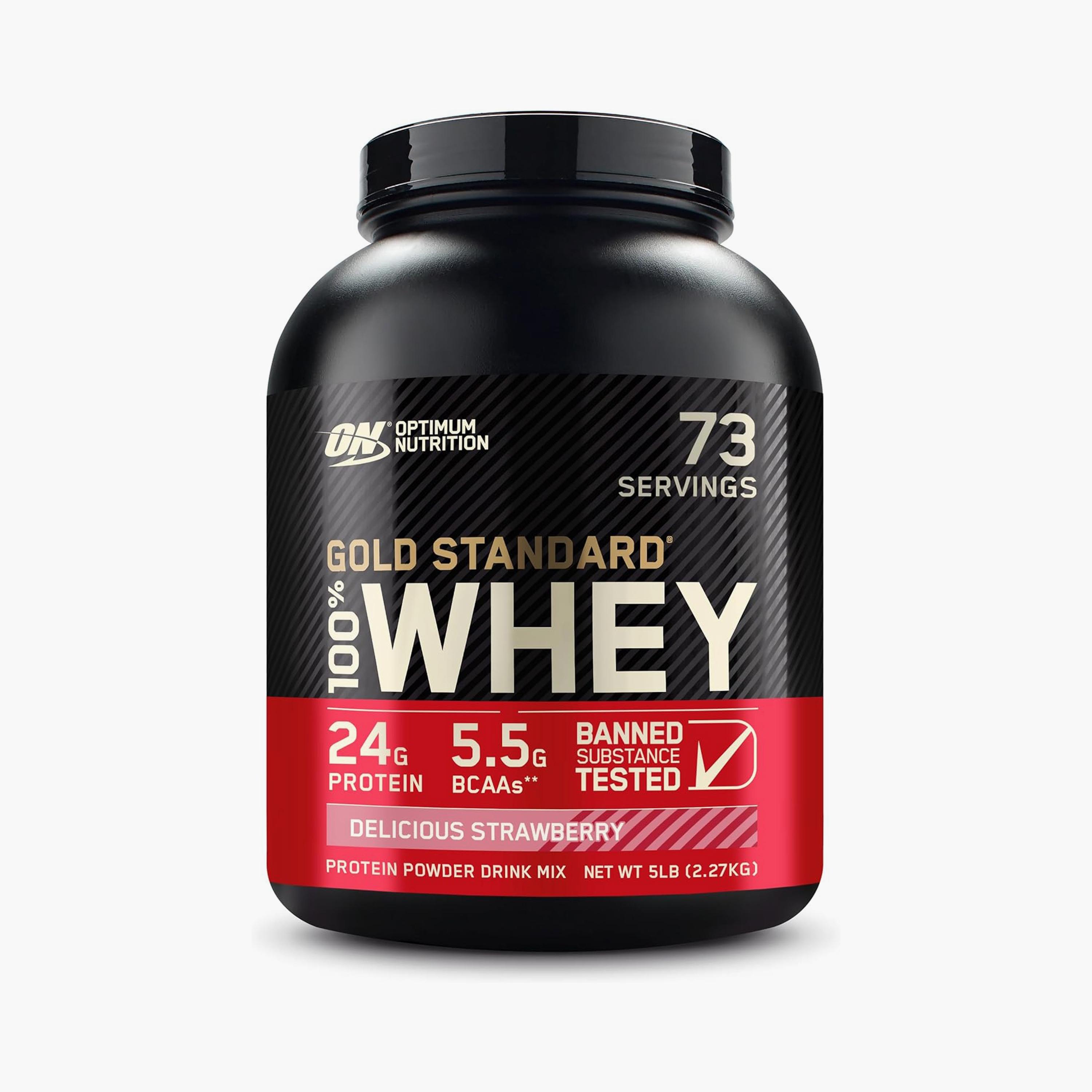 واي 100% جولد ستاندارد WGS فراولة 5 رطل من أوبتيموم نيوتريشن-sports-nutrition-proteins-image-1
