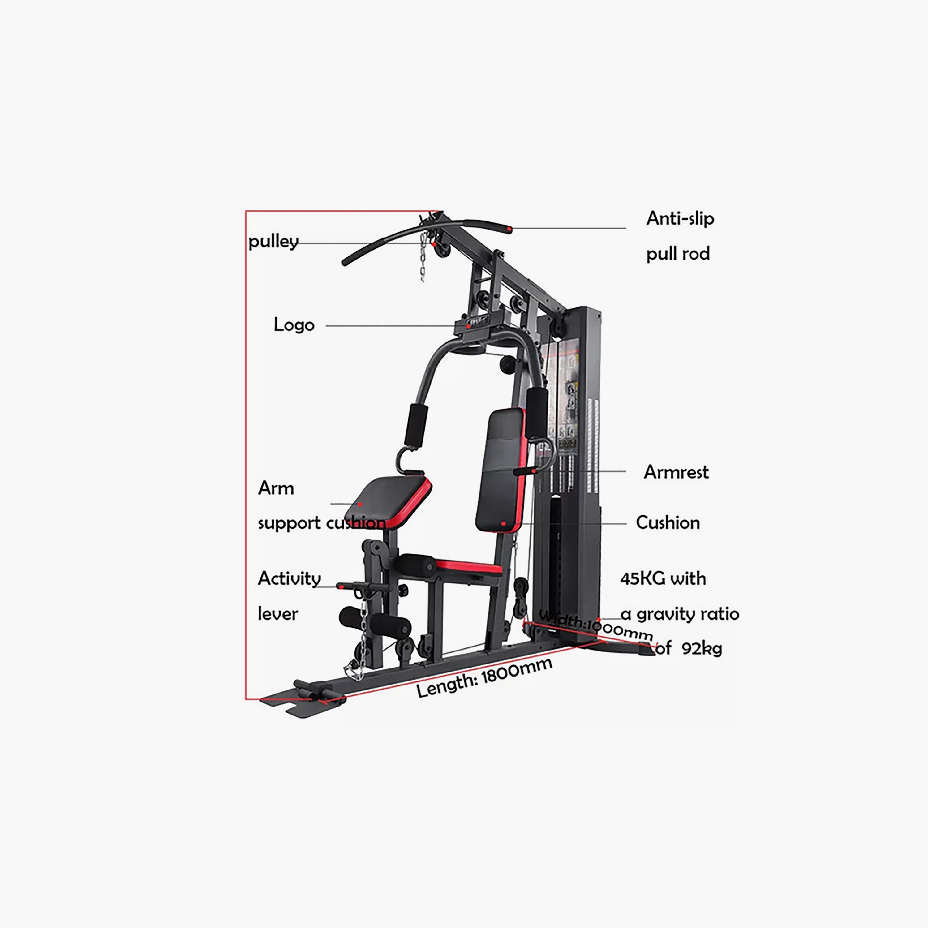 جهاز رياضي منزلي متكامل من فتنس وورلد 45 كجم - أسود | N16660162A-sports-gear-gym-image-2