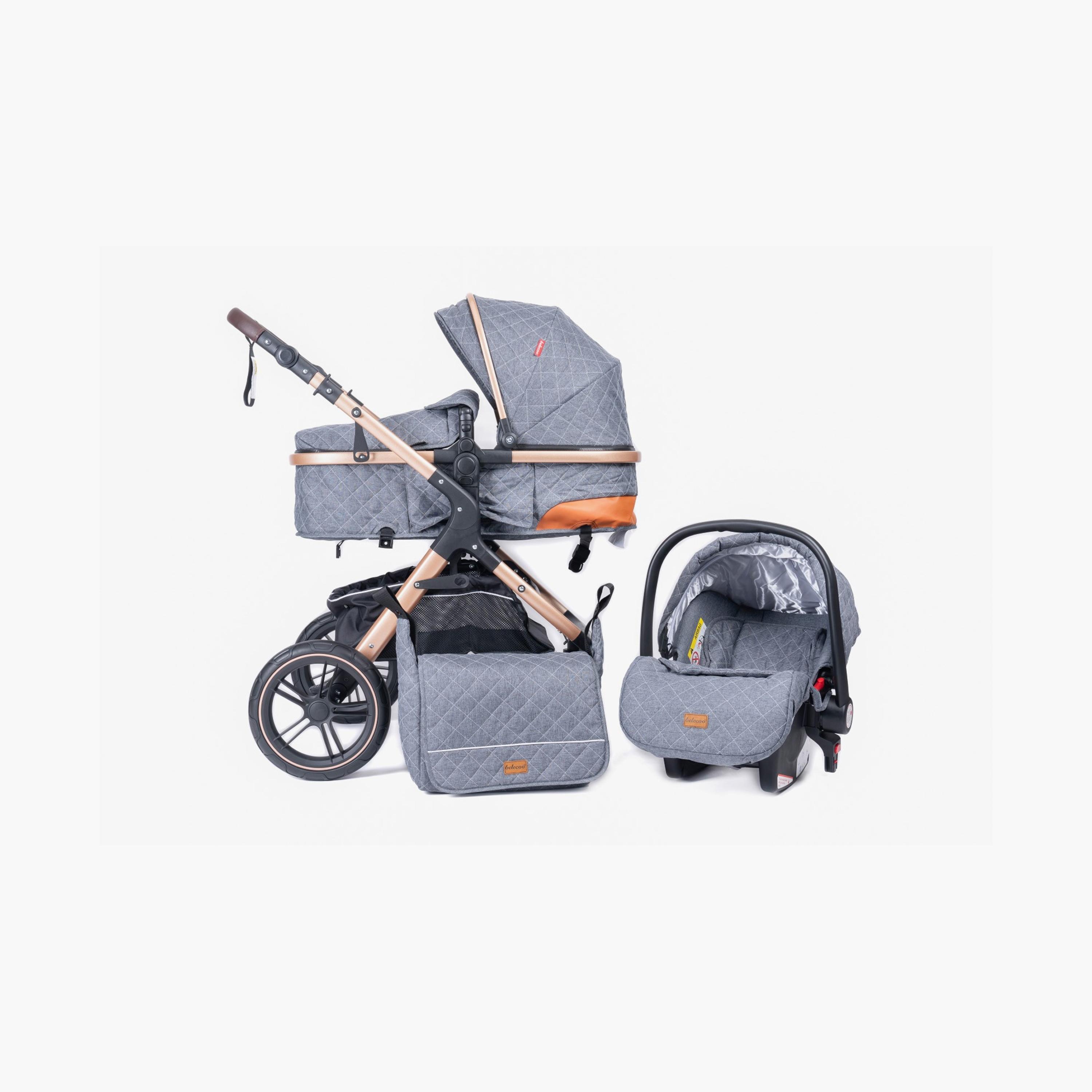 Belecoo 3-In-1 One-Fold-To-Half Luxury Pram with Car Seat & Diaper Bag - Grey-baby-gear-strollersandprams-travelsystems-image-1