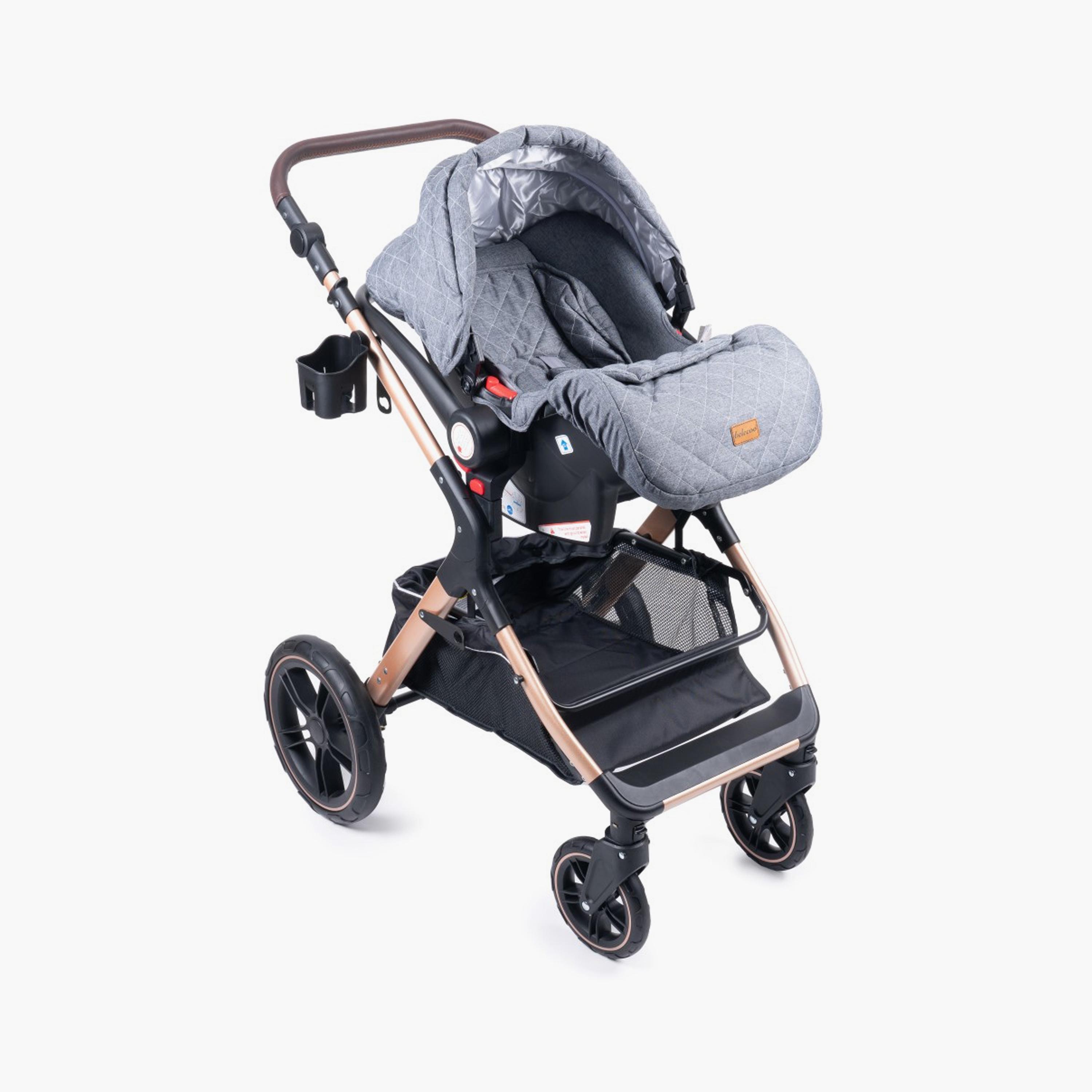 Belecoo 3-In-1 One-Fold-To-Half Luxury Pram with Car Seat & Diaper Bag - Grey-baby-gear-strollersandprams-travelsystems-image-2
