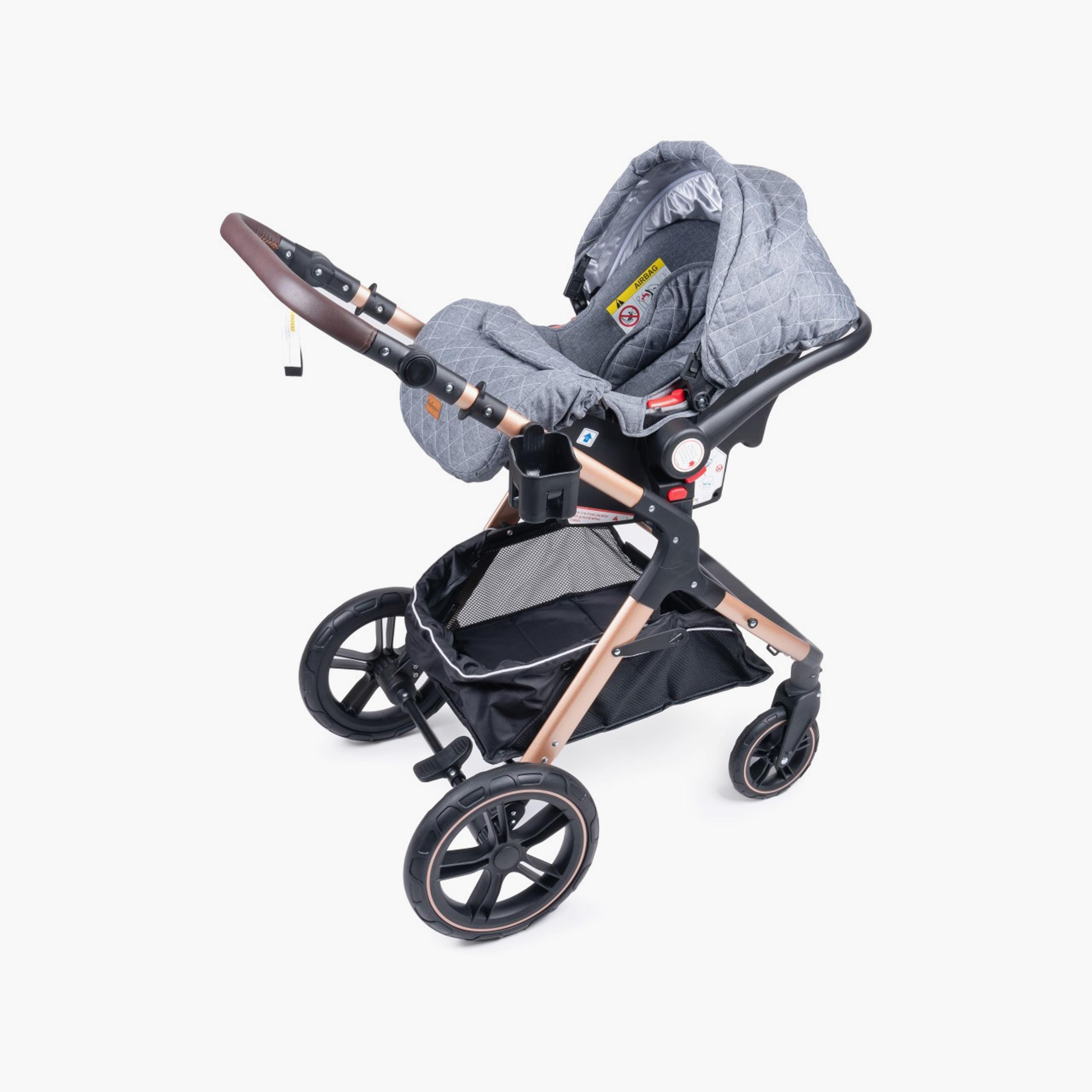 Belecoo 3-In-1 One-Fold-To-Half Luxury Pram with Car Seat & Diaper Bag - Grey-baby-gear-strollersandprams-travelsystems-image-3