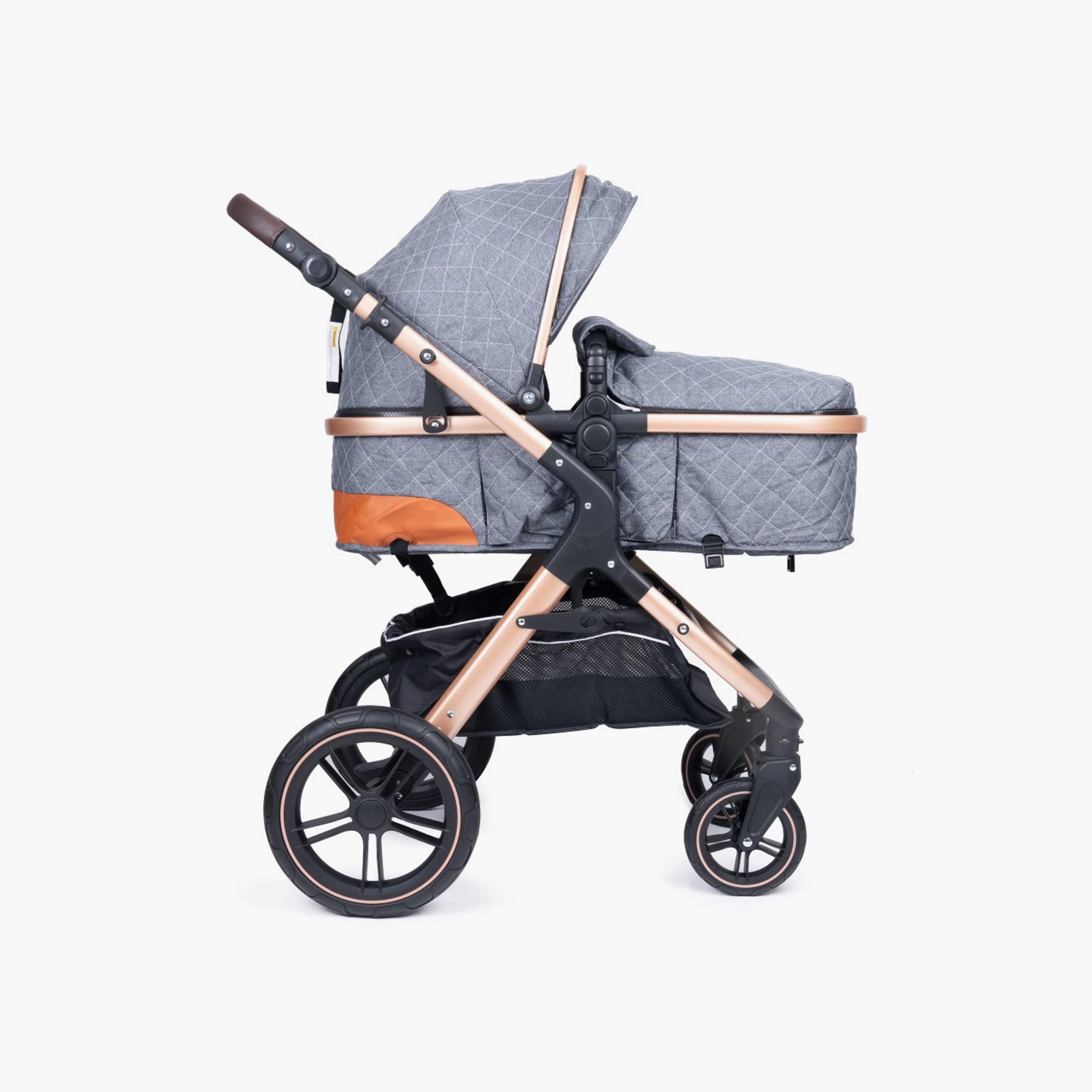 Belecoo 3-In-1 One-Fold-To-Half Luxury Pram with Car Seat & Diaper Bag - Grey-baby-gear-strollersandprams-travelsystems-image-5