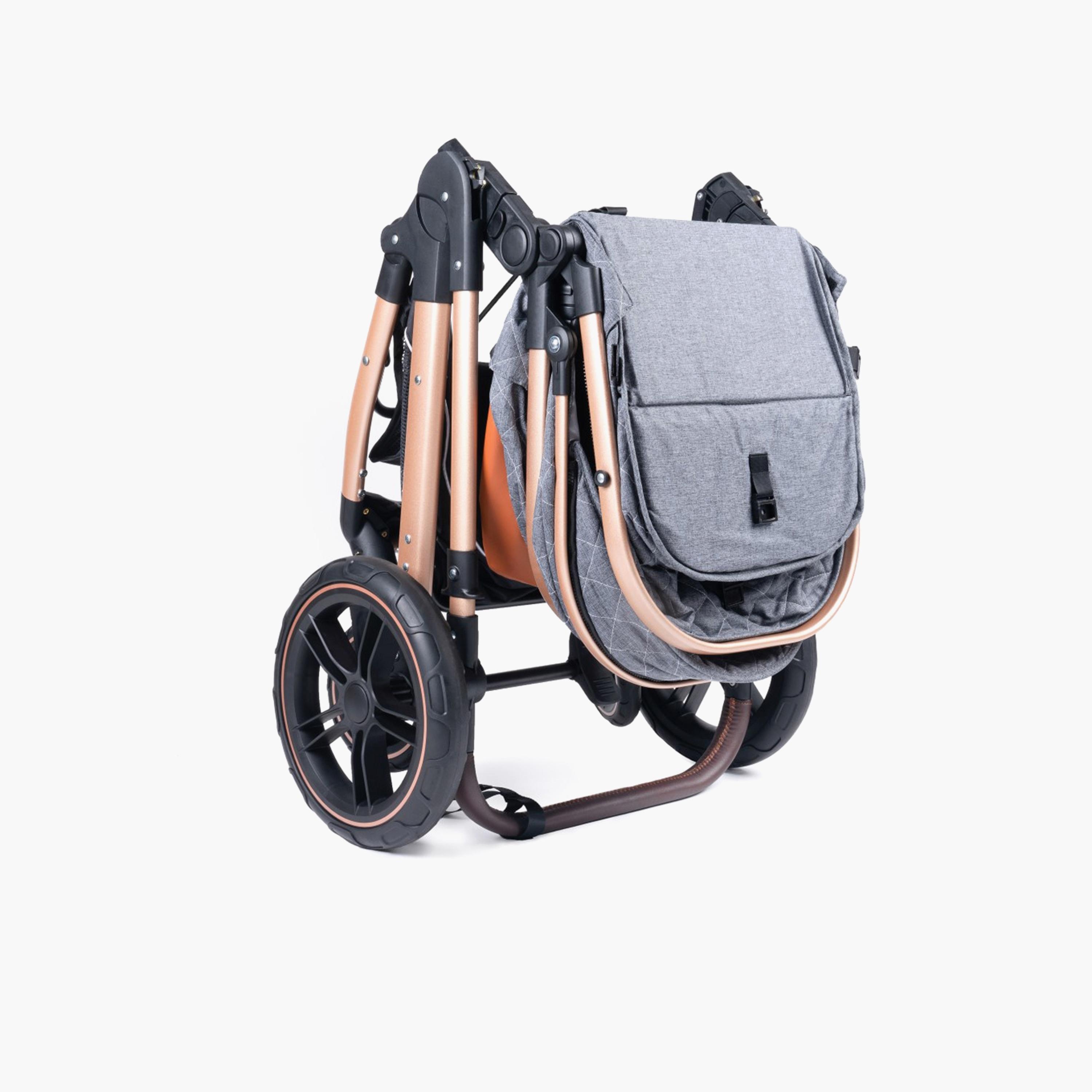 Belecoo 3-In-1 One-Fold-To-Half Luxury Pram with Car Seat & Diaper Bag - Grey-baby-gear-strollersandprams-travelsystems-image-8