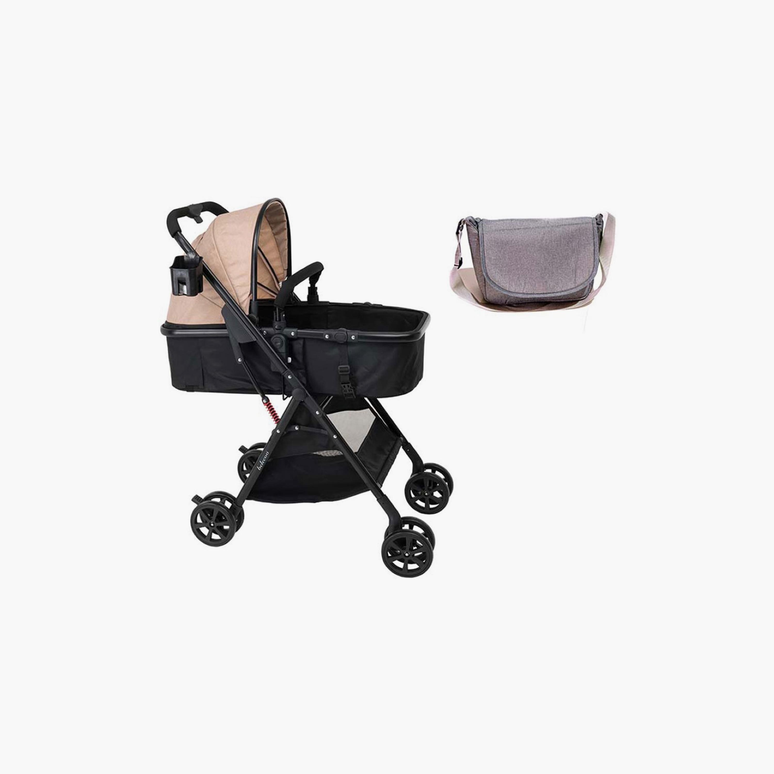 Uniqoo 5 Portable Pram with Diaper Bag - Beige-baby-gear-strollersandprams-strollers-image-1