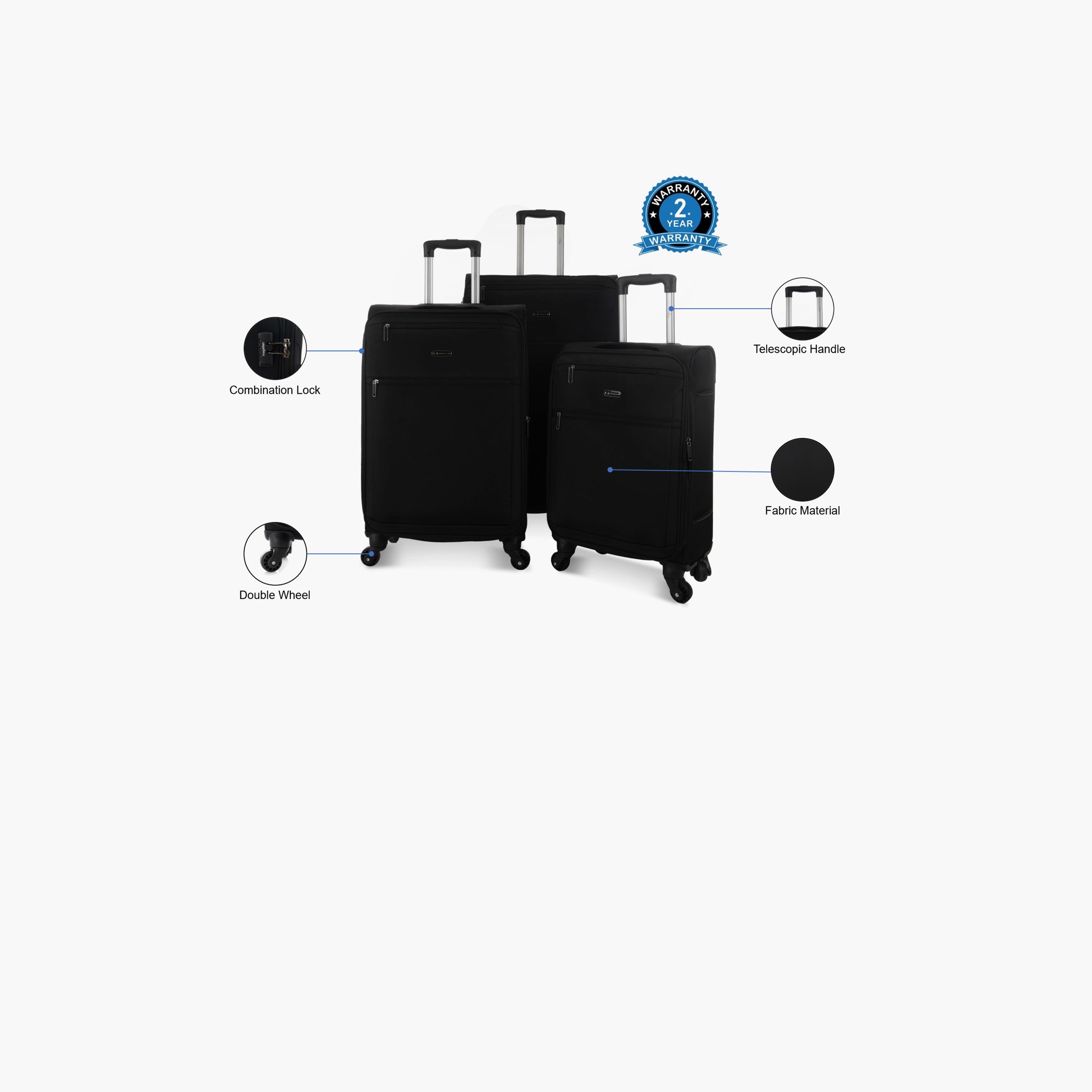 Track Set of 3 Textile Softcase 4-Wheeler Spinner Trolley Bag with Combination Lock | 8255/3P-travel-luggagesandbags-luggage-image-2