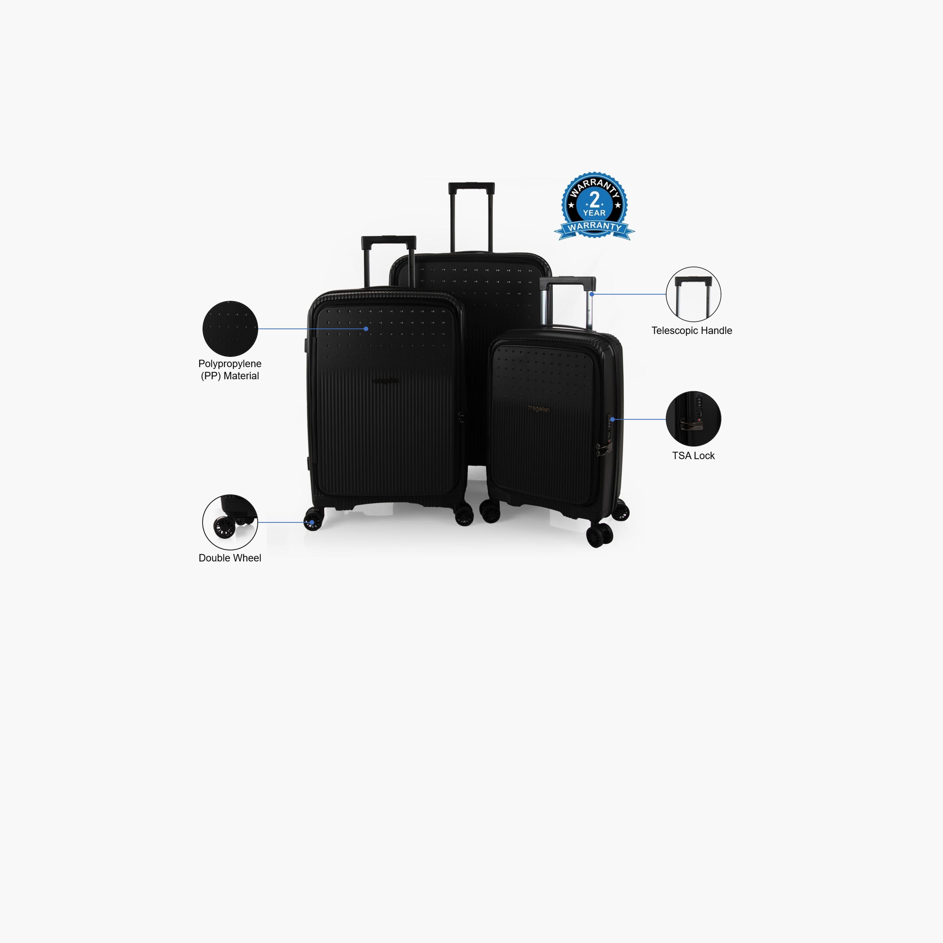 Magellan Set of 3 Polypropylene Hardcase 4-Wheeler Spinner Trolley Bag with TSA Lock | PPZDT/3P-travel-luggagesandbags-luggage-image-2