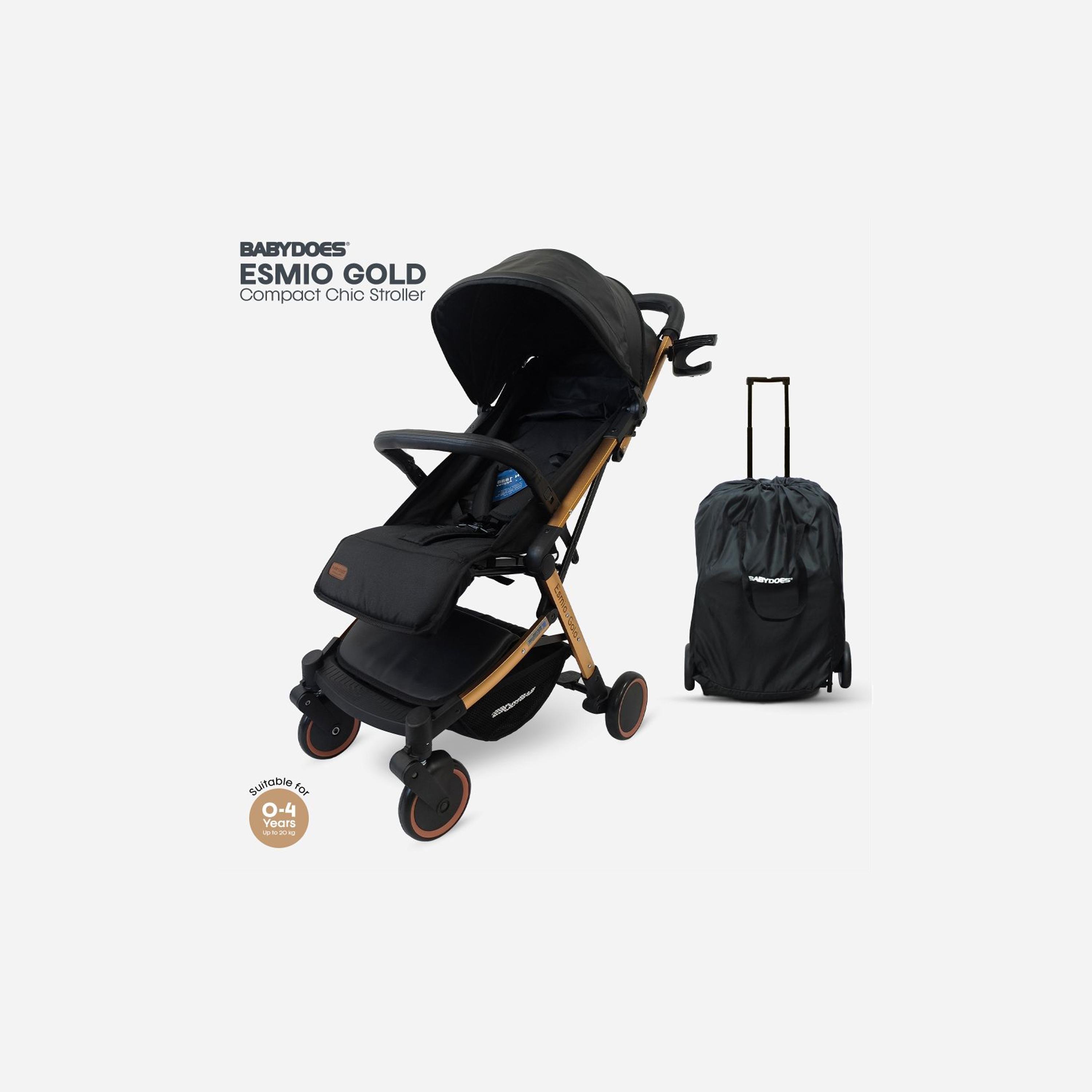 Buy Babydoes ESMIO GOLD Travel Lite Shock Proof Stroller with Golden Frame 0 4 Years Online Babyshop UAE