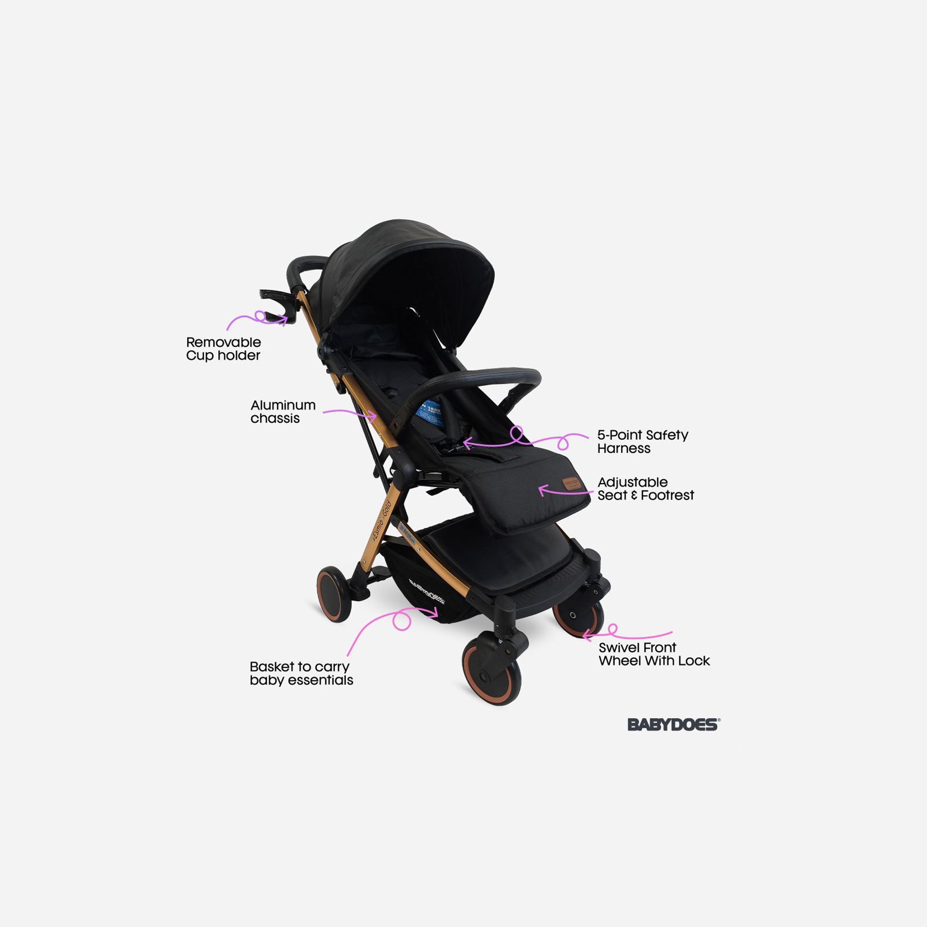 Babydoes ESMIO GOLD Travel Lite Shock Proof Stroller with Golden Frame - 0-4 Years-baby-gear-strollersandprams-strollers-image-2