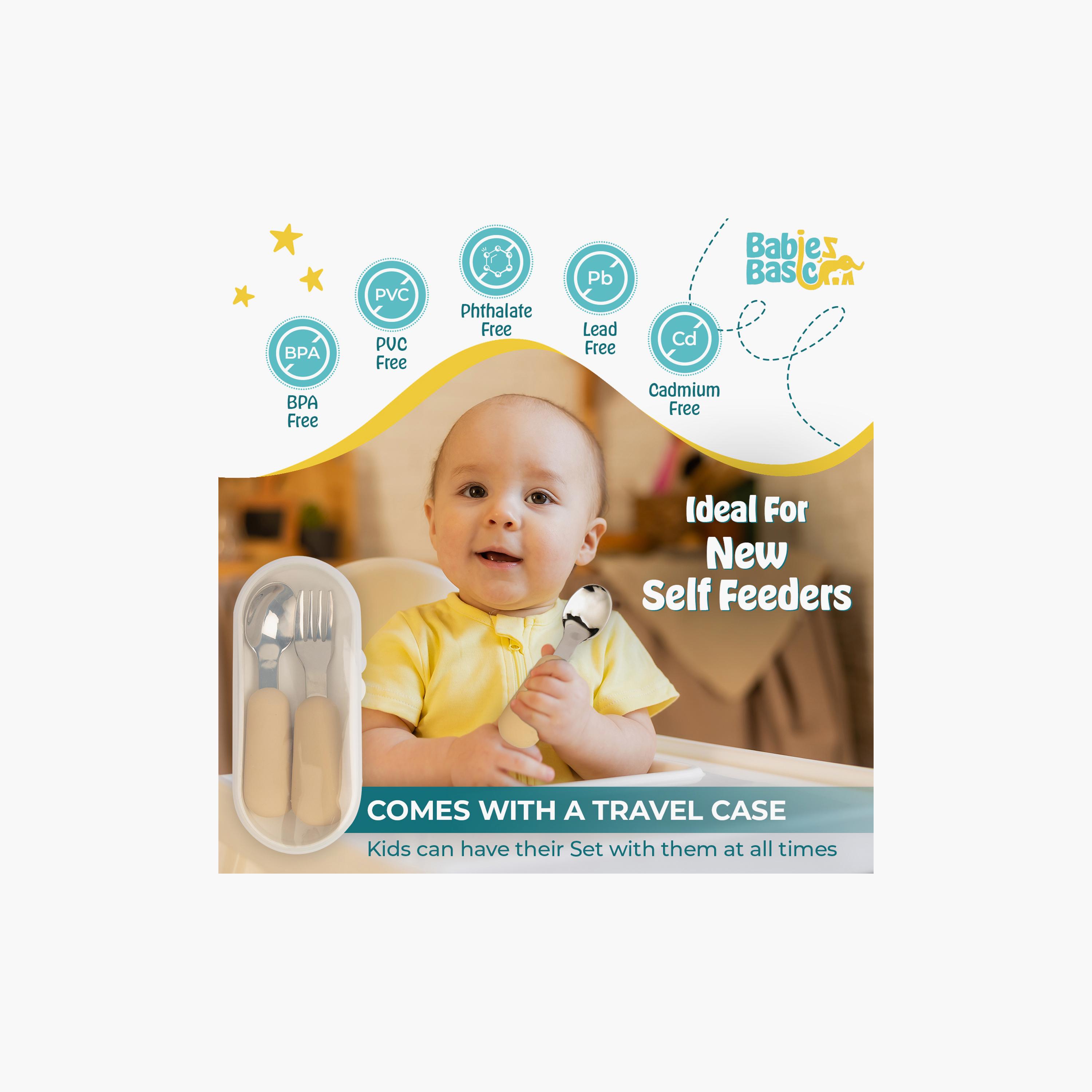 مجموعة أدوات مائدة من السيليكون خالية من مادة BPA مكونة من 5 قطع مع حقيبة من بيبيز بيزيك-baby-feeding-mealtimeessentials-image-5