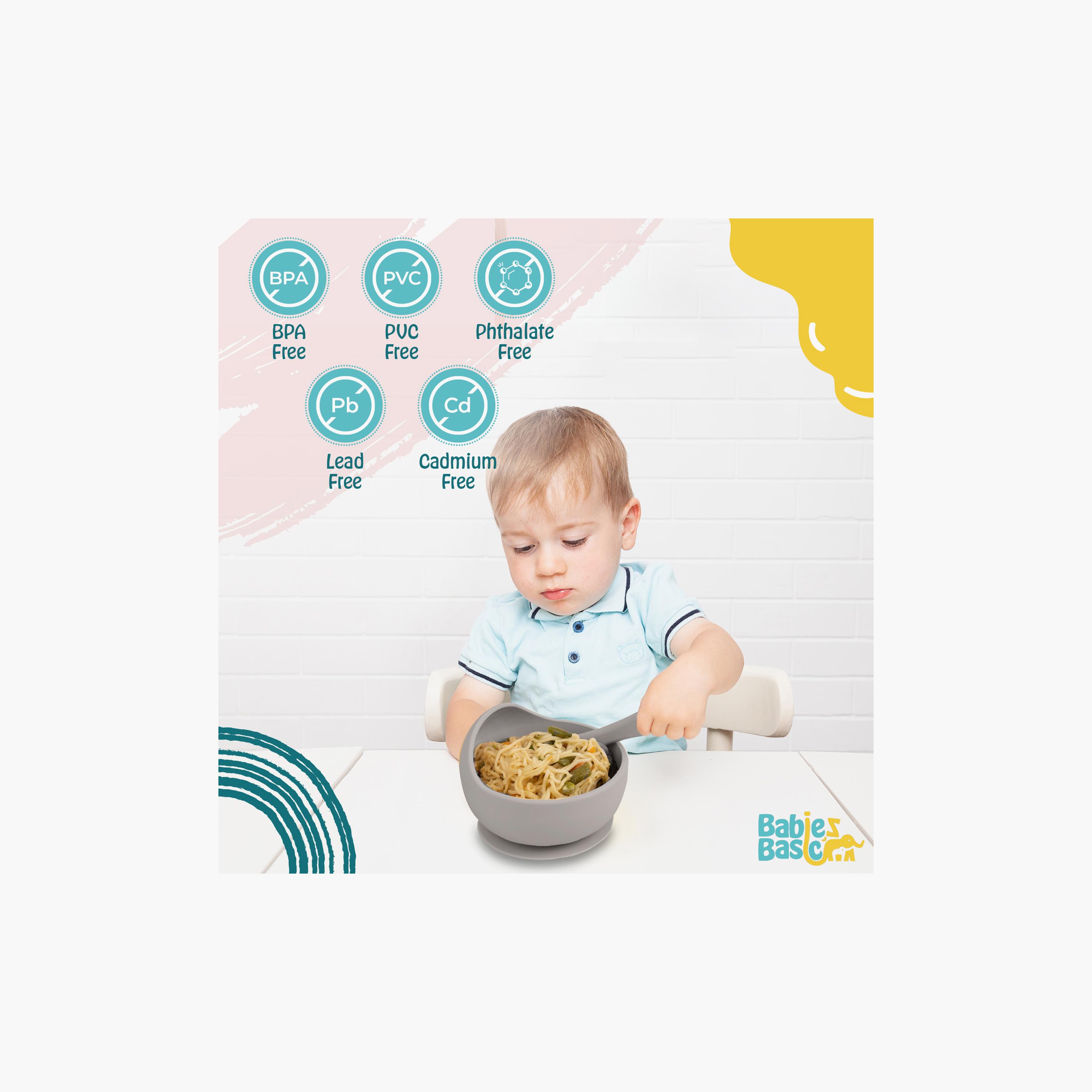 Babies Basic 2-Piece Silicone Suction Bowl & Spoon Feeding Set-baby-feeding-mealtimeessentials-image-2