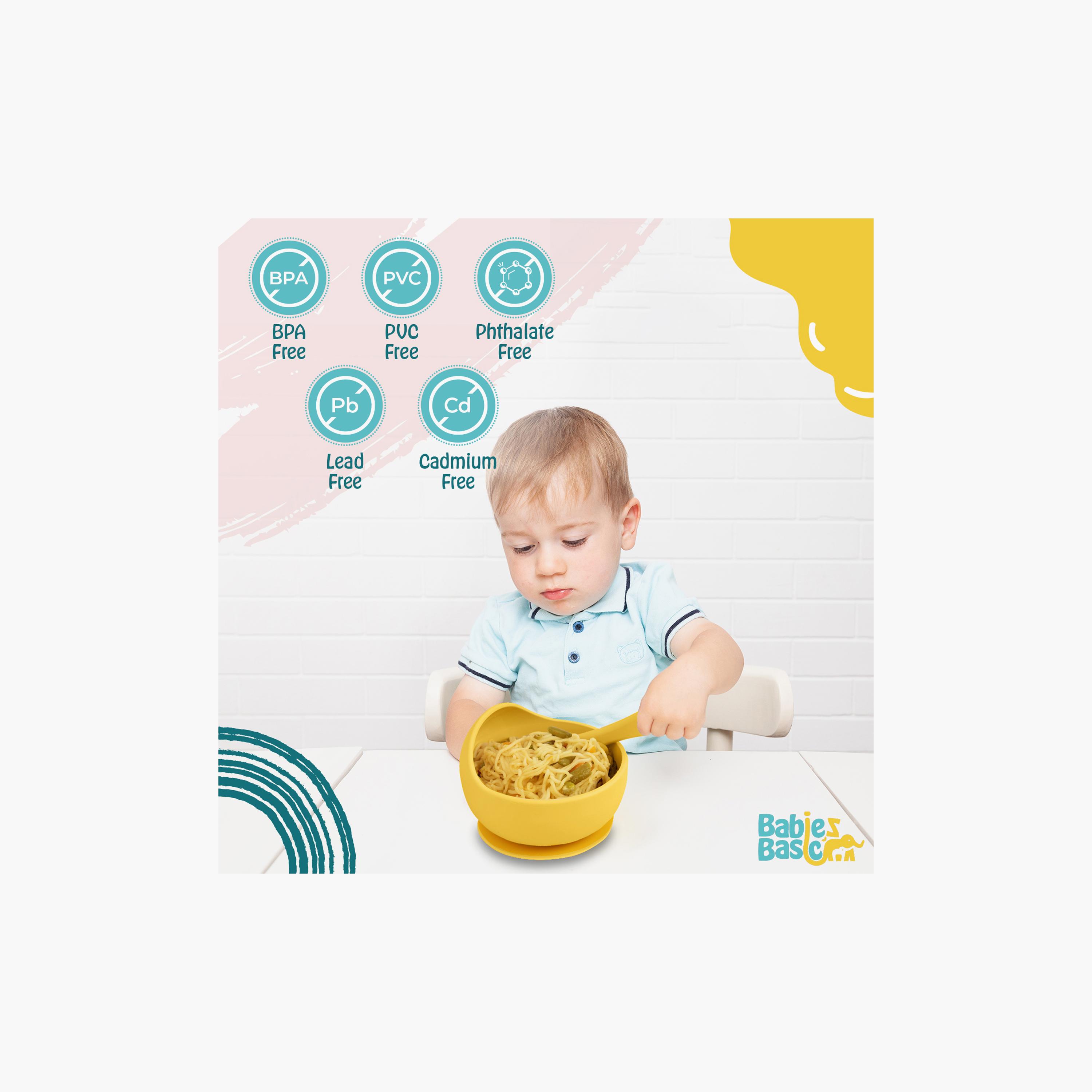 Babies Basic 2-Piece Silicone Suction Bowl & Spoon Feeding Set-baby-feeding-mealtimeessentials-image-3