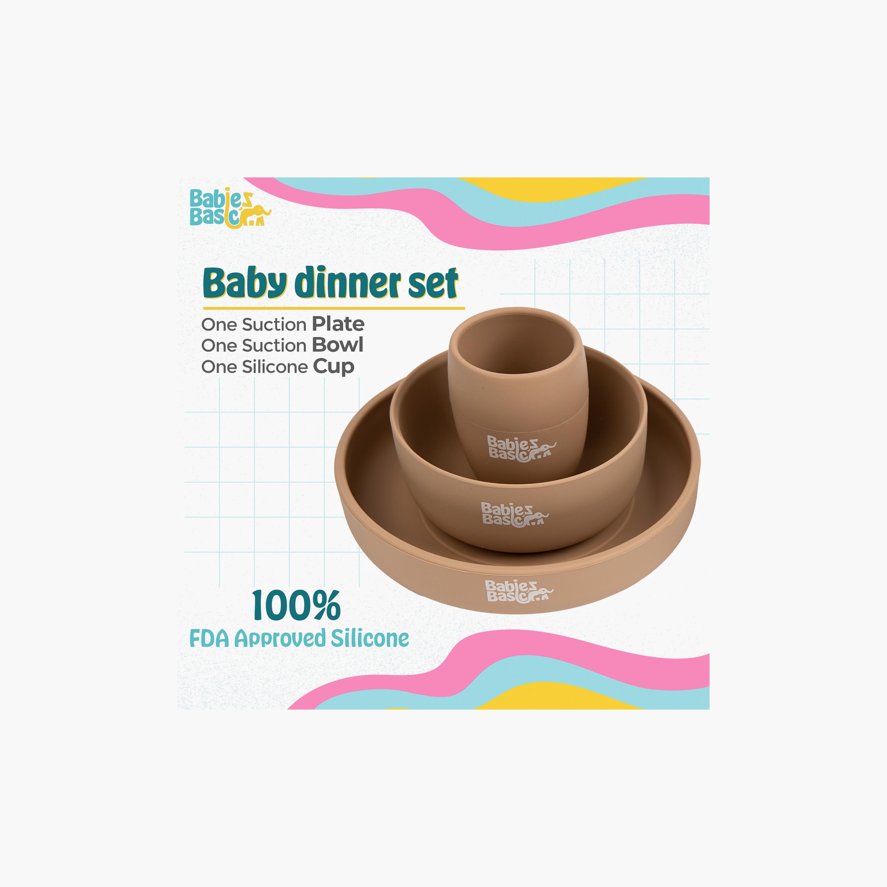 Babies Basic 3-Piece BPA Free Silicone Plate, Bowl with Cup Feeding Set-baby-feeding-mealtimeessentials-image-2