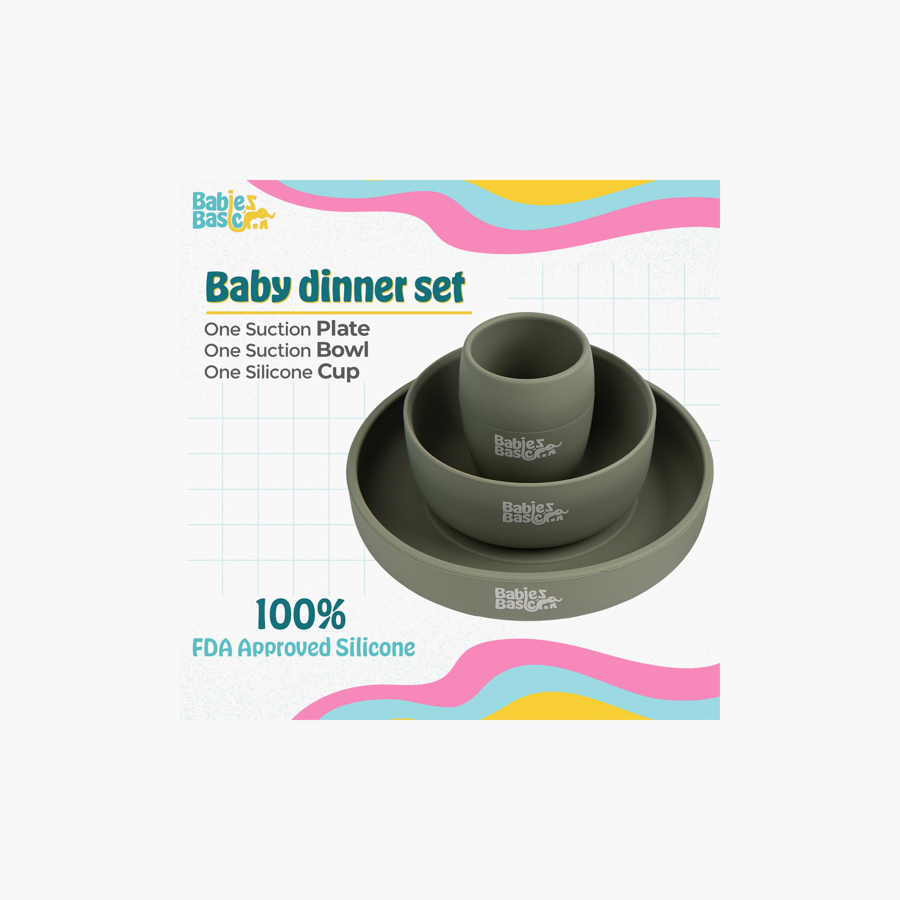 Babies Basic 3-Piece BPA Free Silicone Plate, Bowl with Cup Feeding Set-baby-feeding-mealtimeessentials-image-2