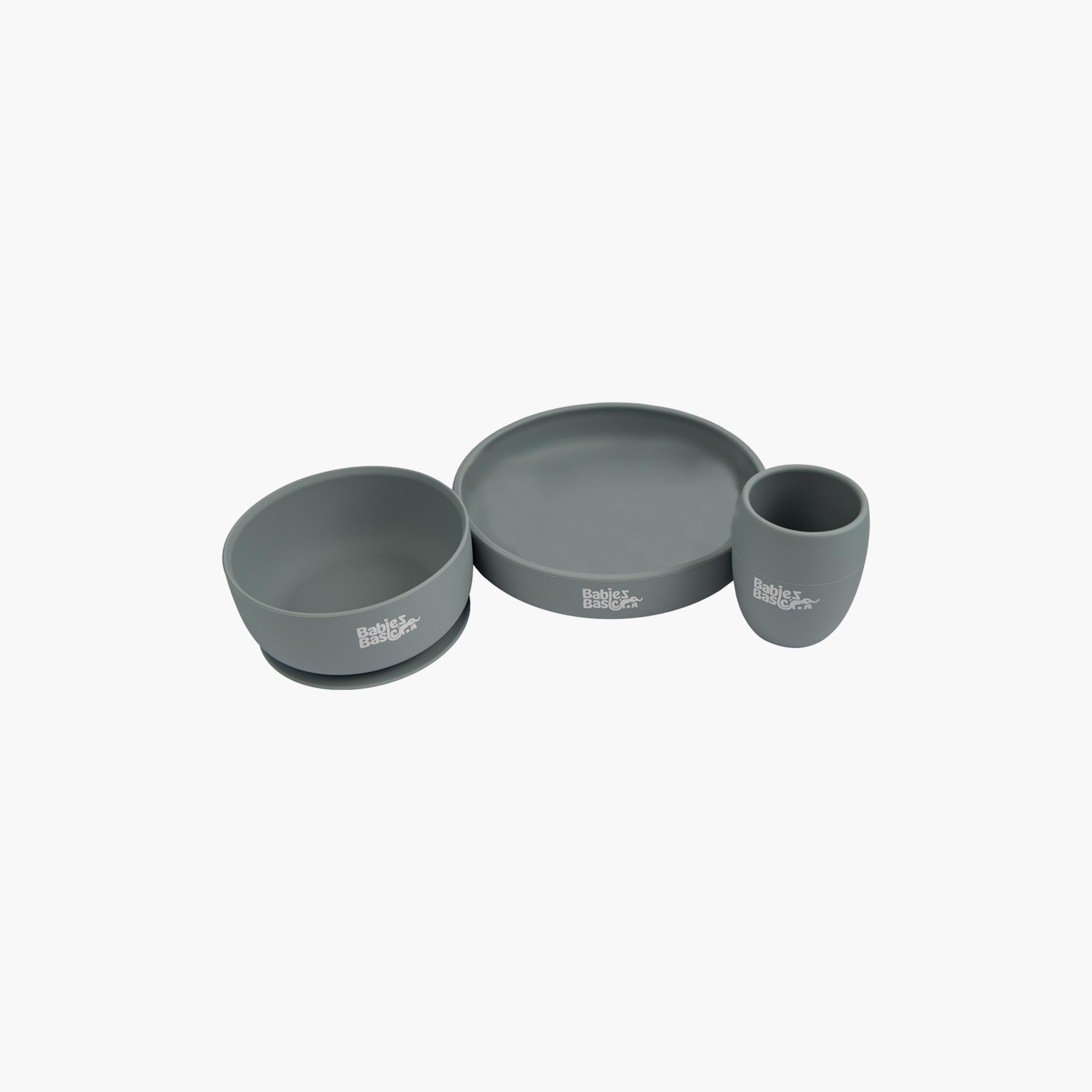 Babies Basic 3-Piece BPA Free Silicone Plate, Bowl with Cup Feeding Set-baby-feeding-mealtimeessentials-image-1