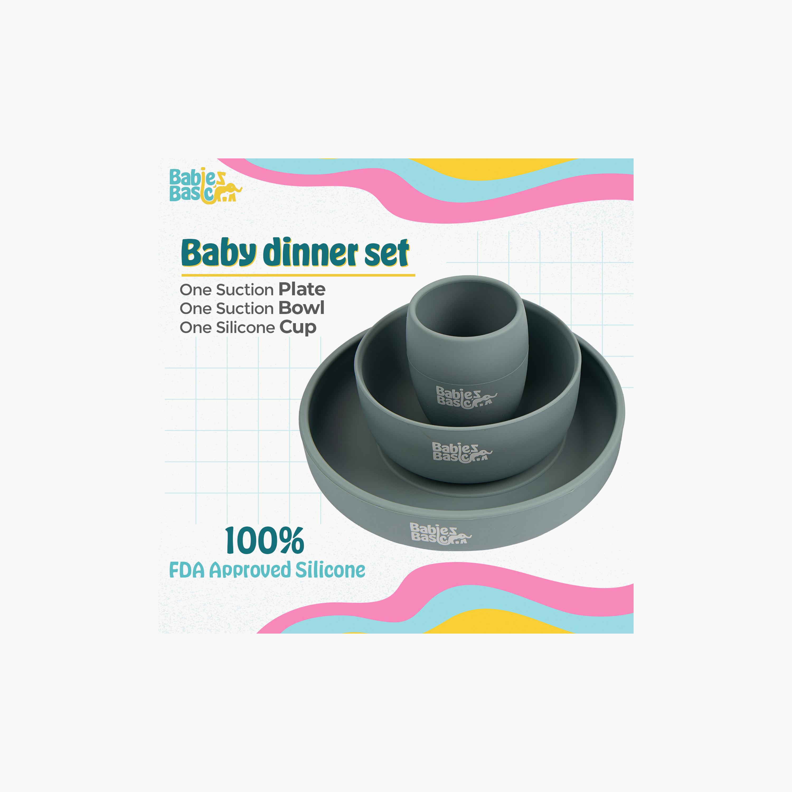Babies Basic 3-Piece BPA Free Silicone Plate, Bowl with Cup Feeding Set-baby-feeding-mealtimeessentials-image-2