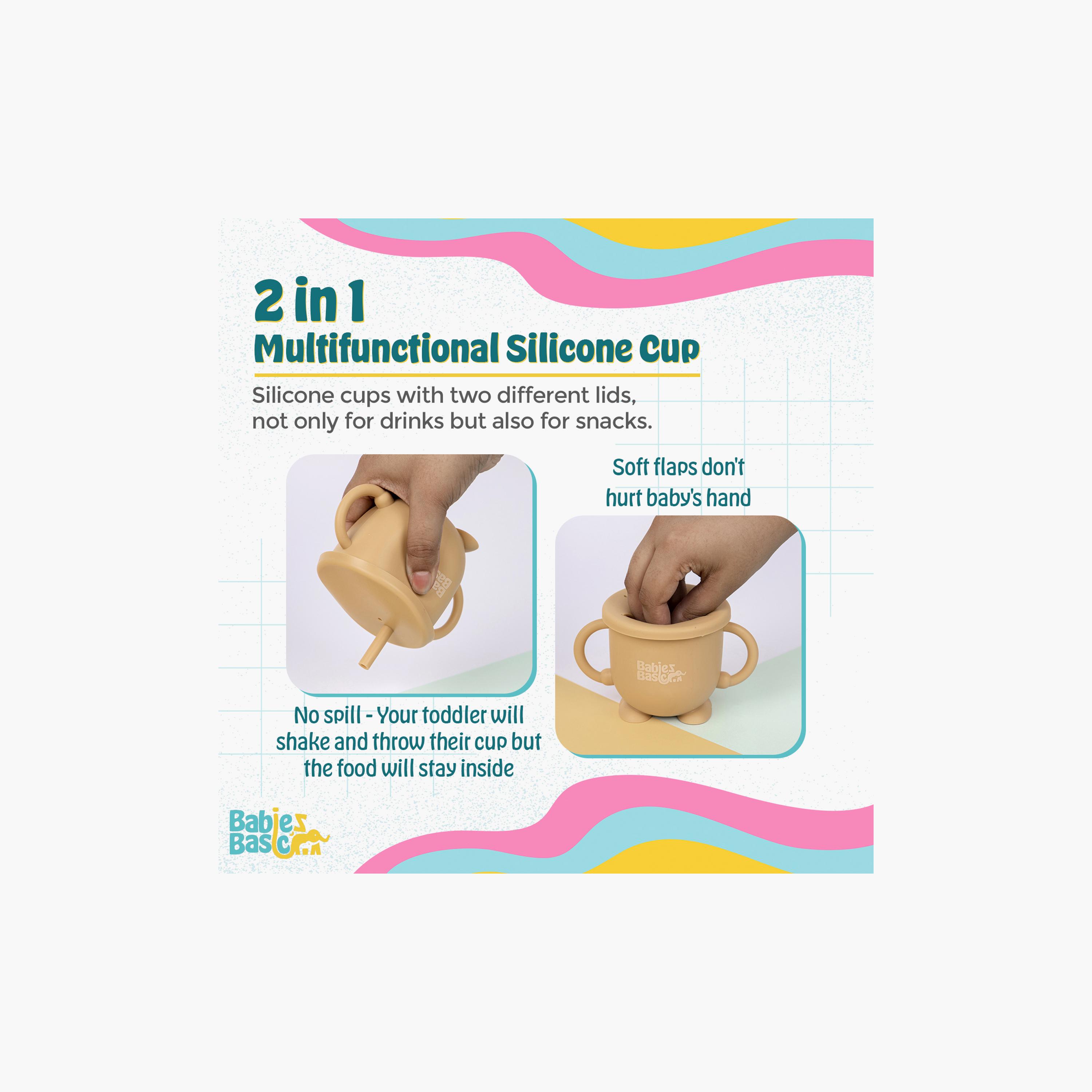 Babies Basic Multi Purpose 2 in 1 Silicone Cup with Straw & Snack Lid-baby-feeding-mealtimeessentials-image-2