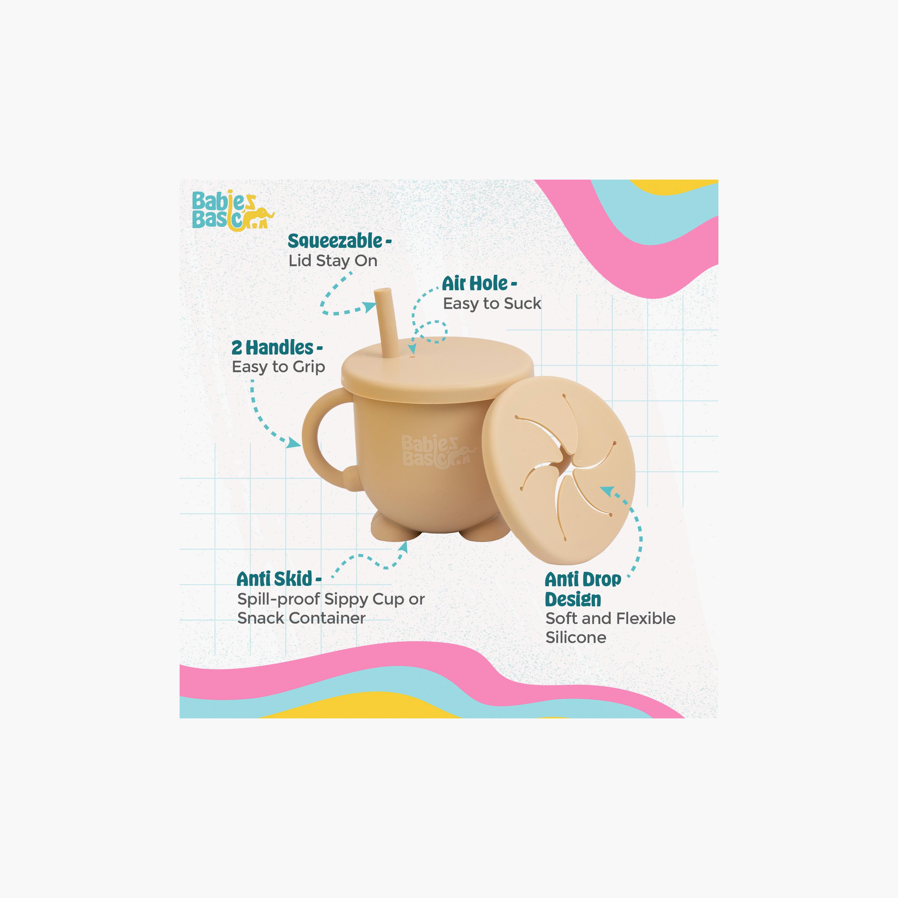 Babies Basic Multi Purpose 2 in 1 Silicone Cup with Straw & Snack Lid-baby-feeding-mealtimeessentials-image-3