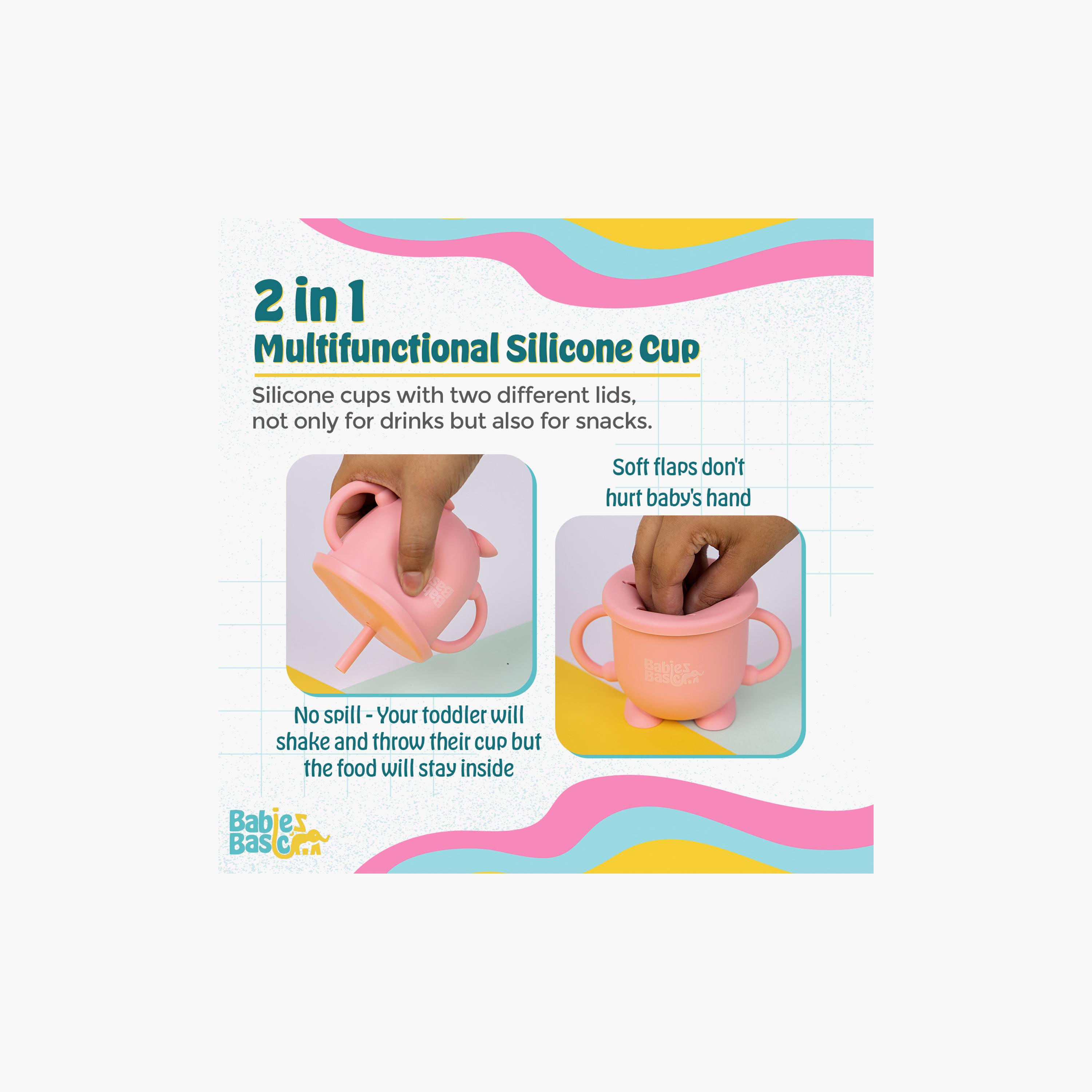 Babies Basic Multi Purpose 2 in 1 Silicone Cup with Straw & Snack Lid-baby-feeding-mealtimeessentials-image-2
