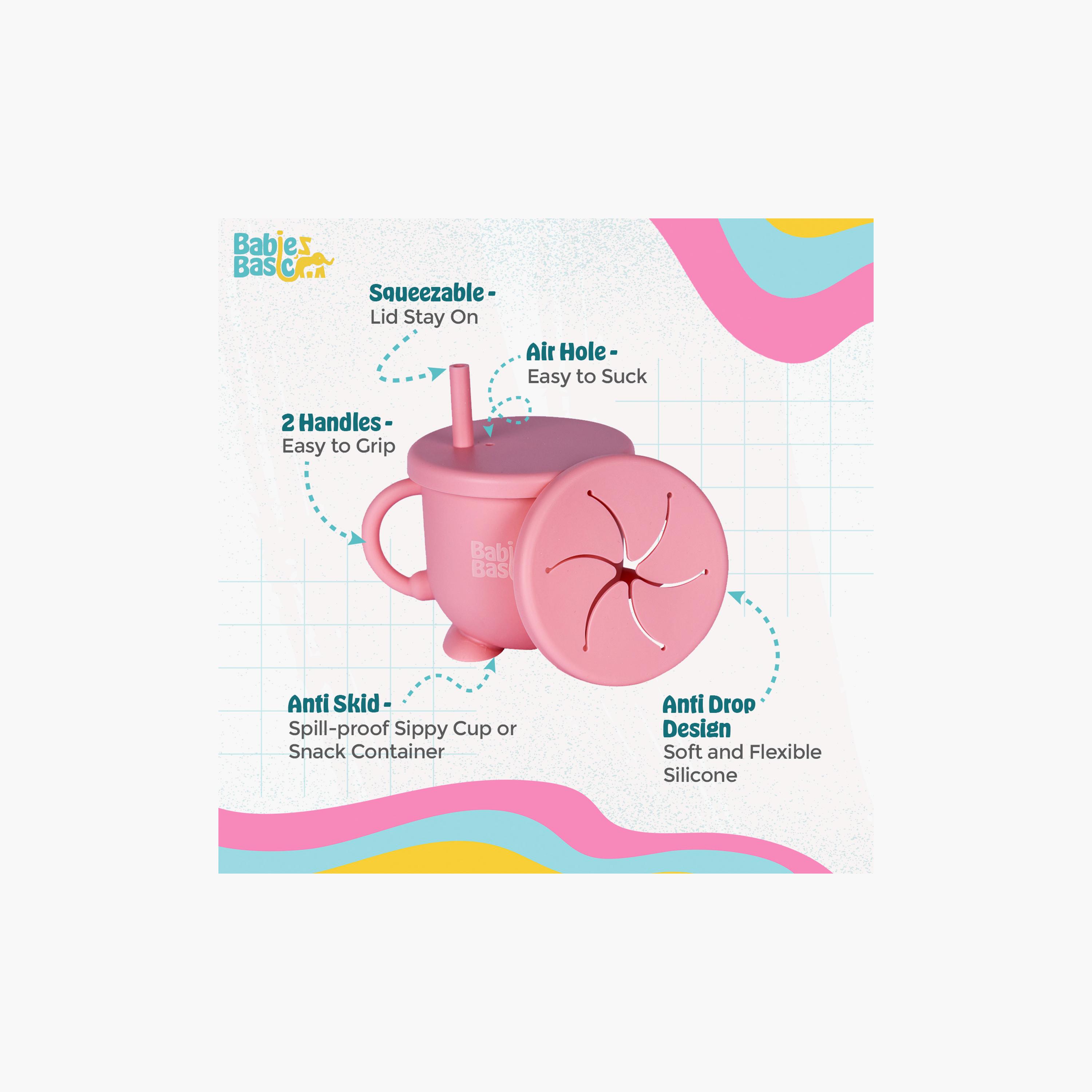 Babies Basic Multi Purpose 2 in 1 Silicone Cup with Straw & Snack Lid-baby-feeding-mealtimeessentials-image-3