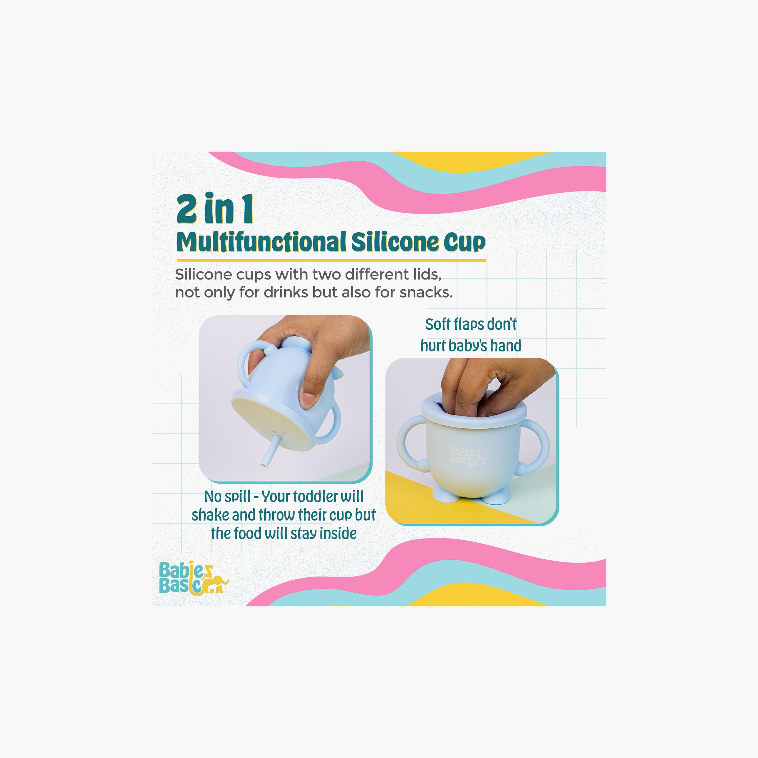 Babies Basic Multi Purpose 2 in 1 Silicone Cup with Straw & Snack Lid-baby-feeding-mealtimeessentials-image-2