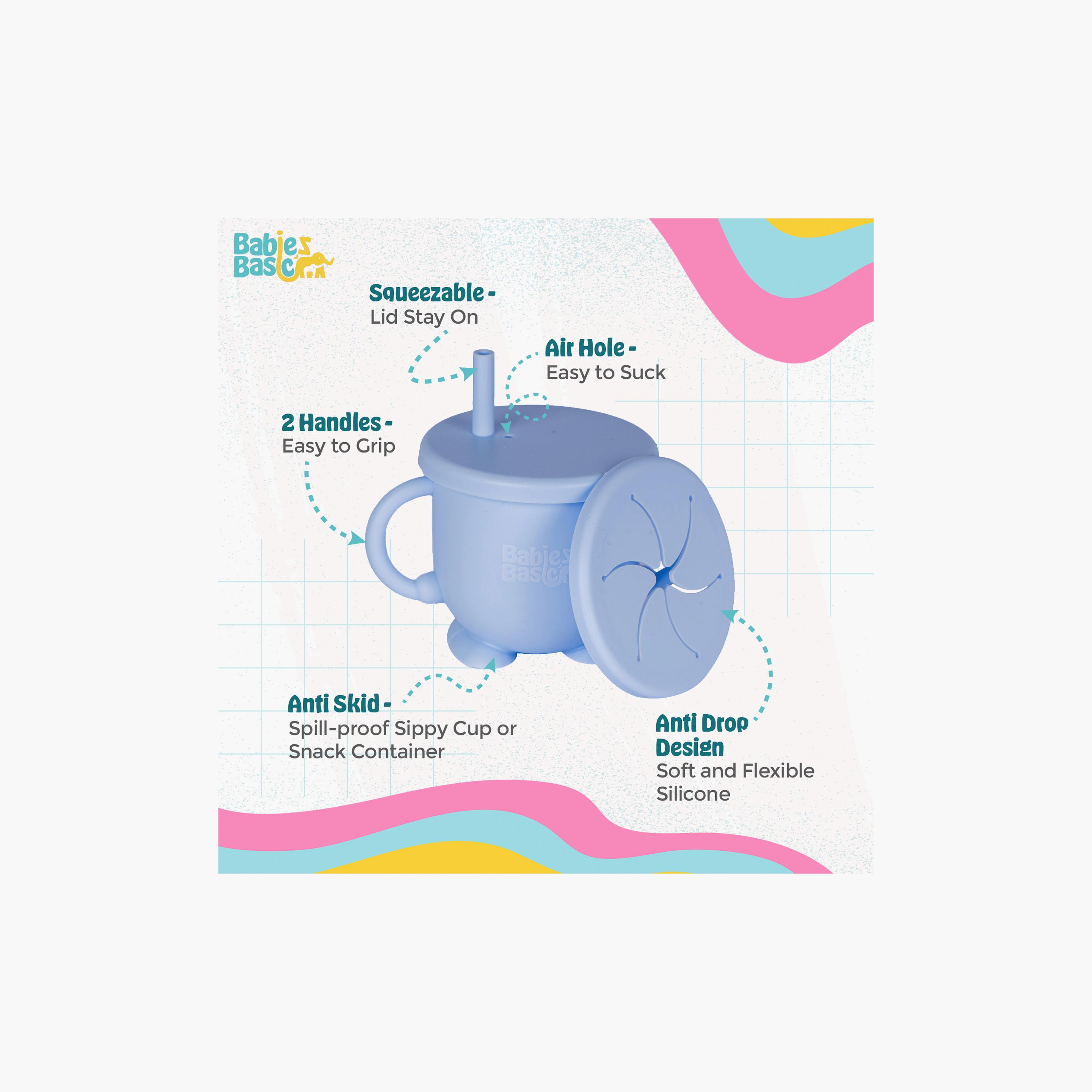 Babies Basic Multi Purpose 2 in 1 Silicone Cup with Straw & Snack Lid-baby-feeding-mealtimeessentials-image-3