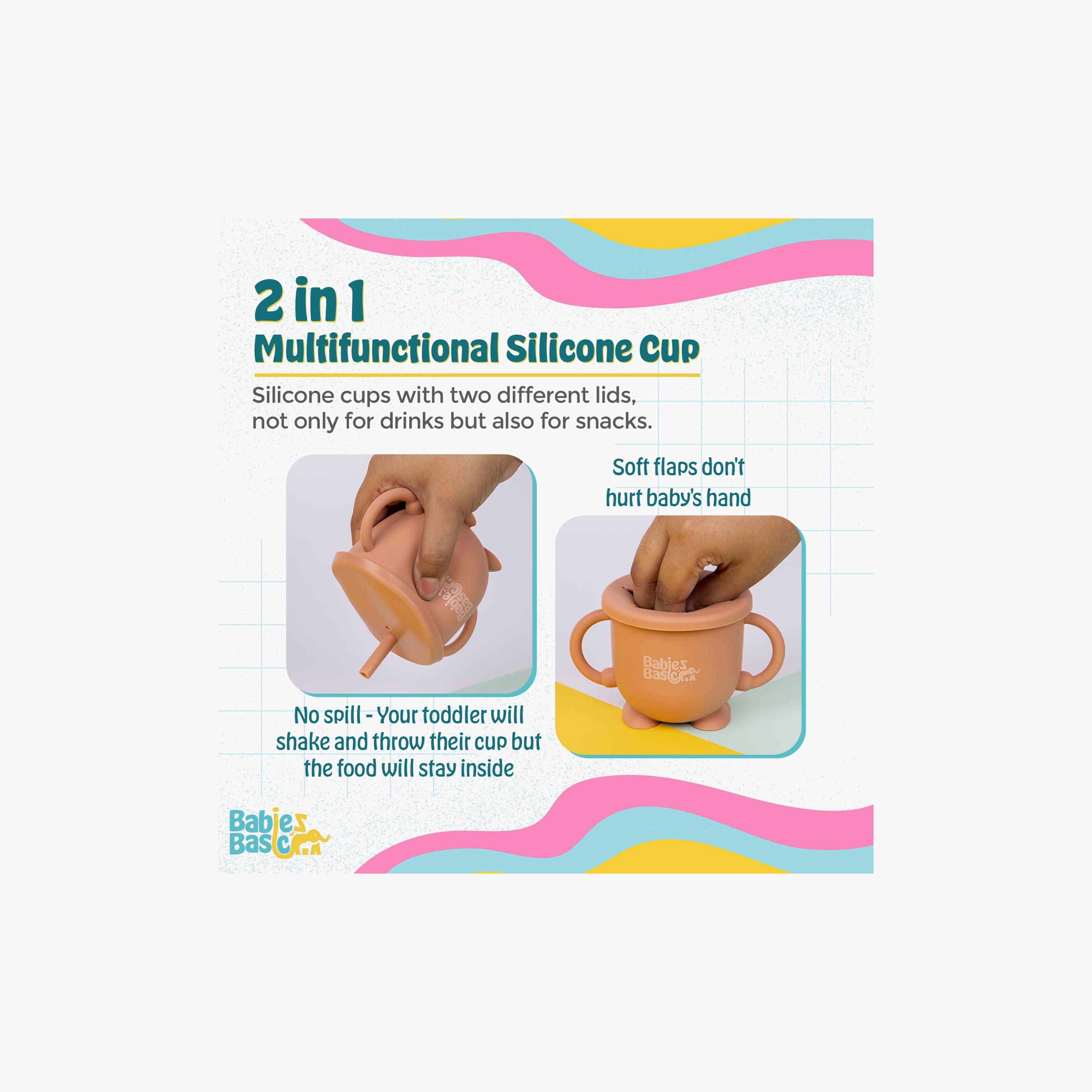 Babies Basic Multi Purpose 2 in 1 Silicone Cup with Straw & Snack Lid-baby-feeding-mealtimeessentials-image-2