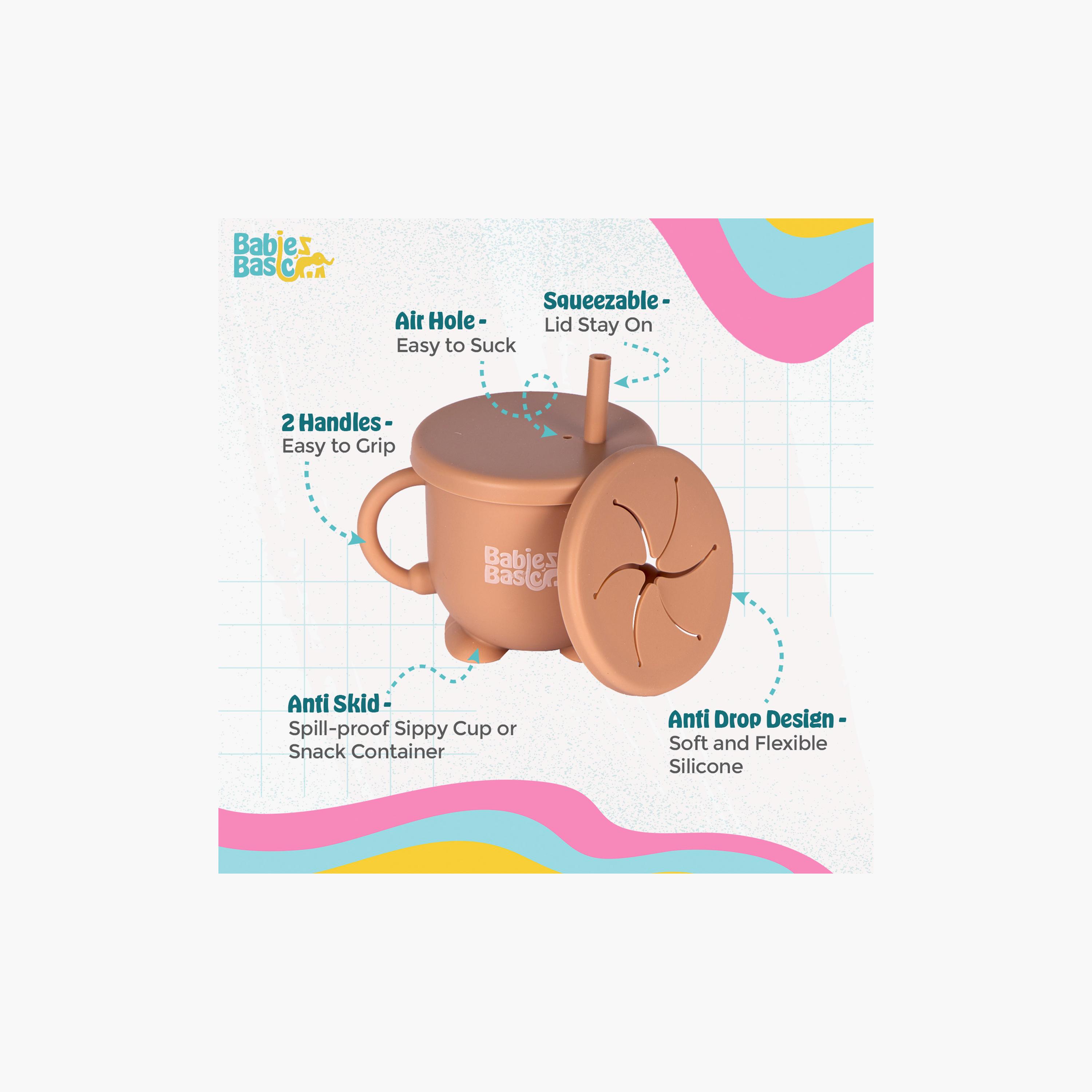 Babies Basic Multi Purpose 2 in 1 Silicone Cup with Straw & Snack Lid-baby-feeding-mealtimeessentials-image-3