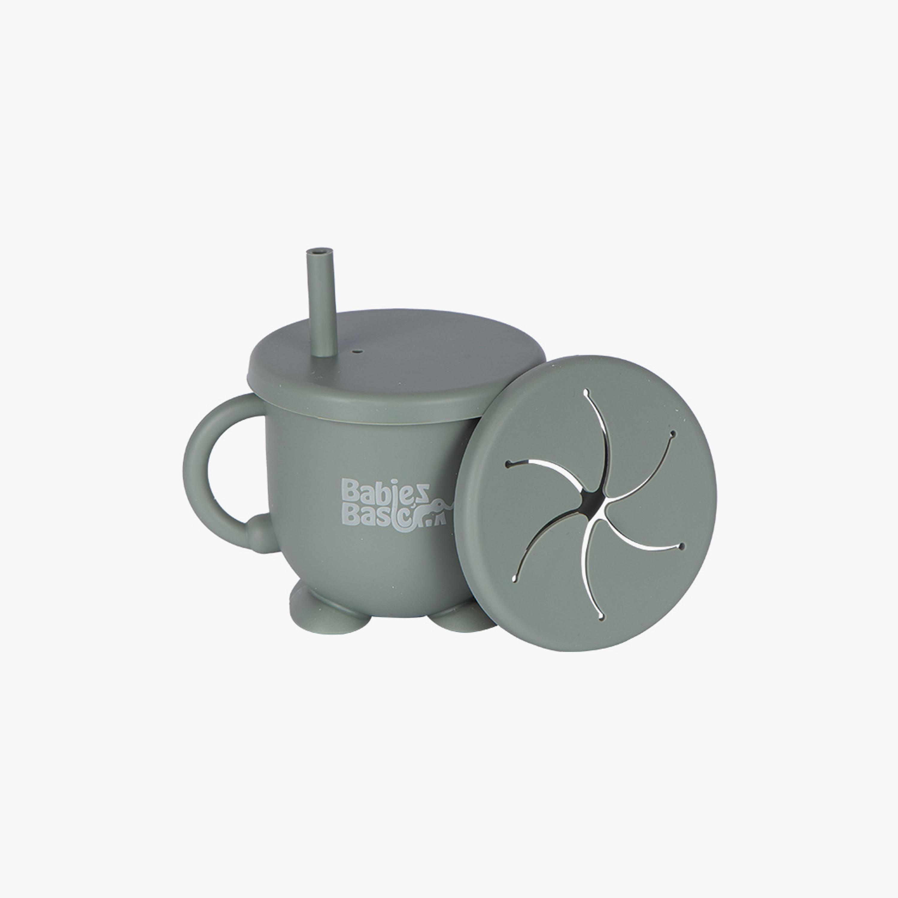 Babies Basic Multi Purpose 2 in 1 Silicone Cup with Straw & Snack Lid-baby-feeding-mealtimeessentials-image-1