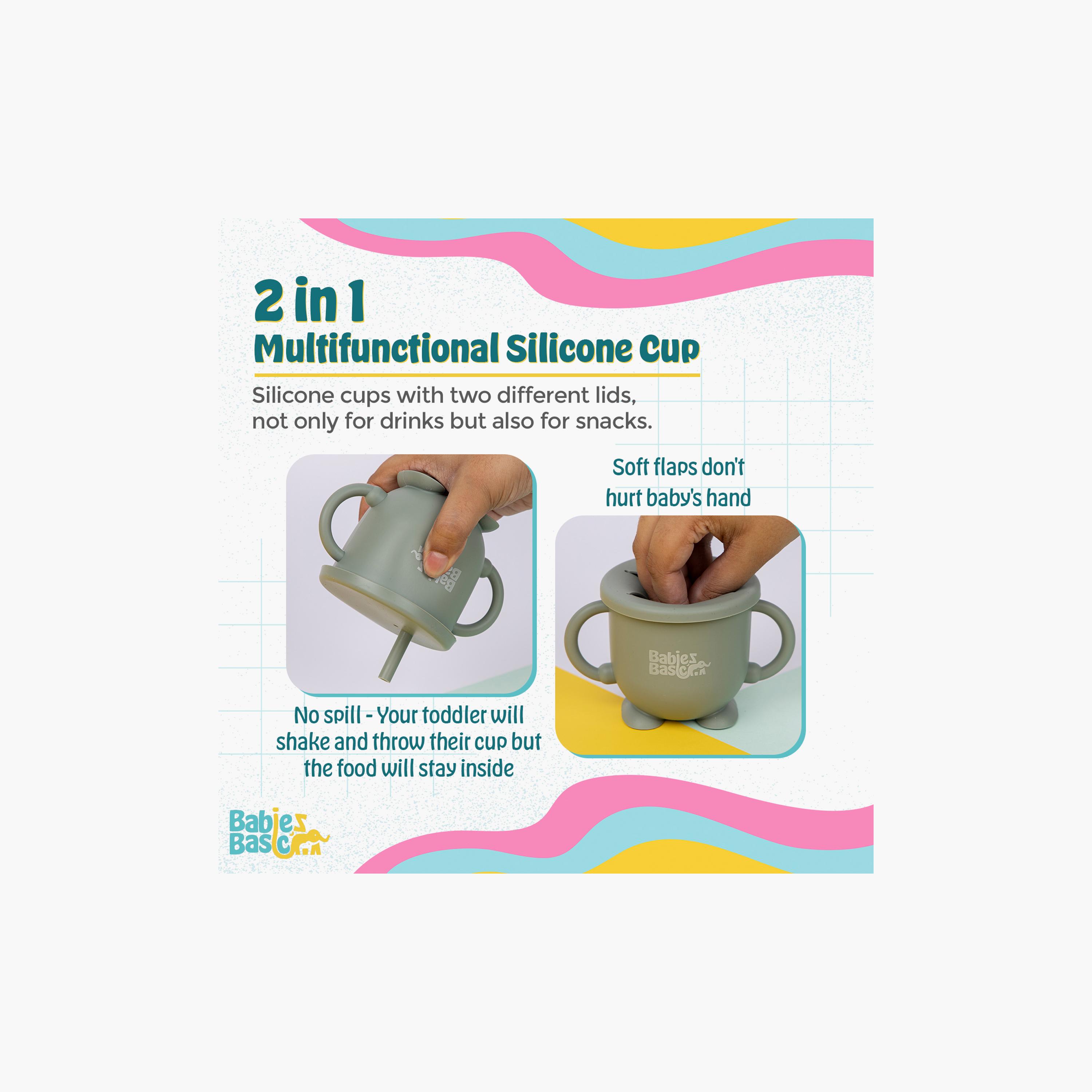 Babies Basic Multi Purpose 2 in 1 Silicone Cup with Straw & Snack Lid-baby-feeding-mealtimeessentials-image-2