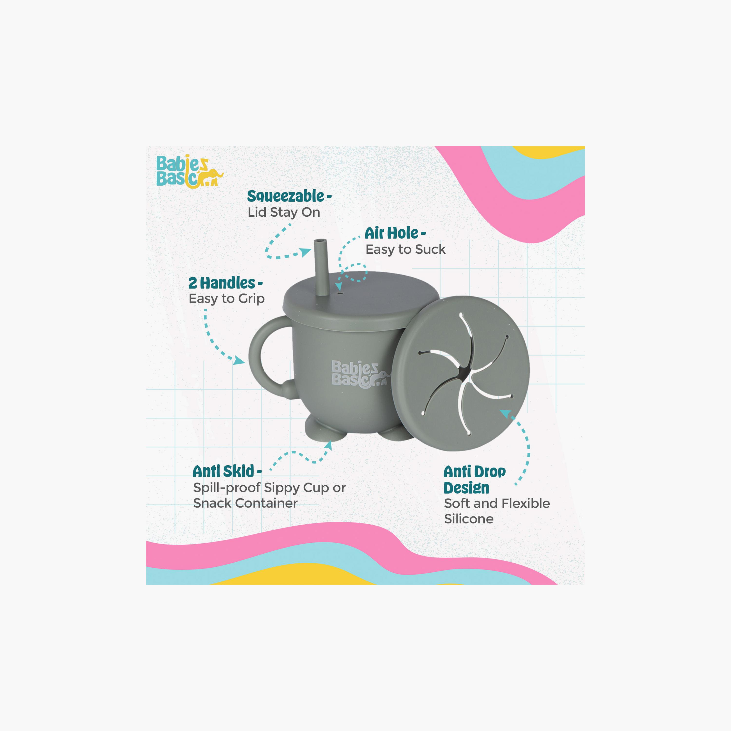 Babies Basic Multi Purpose 2 in 1 Silicone Cup with Straw & Snack Lid-baby-feeding-mealtimeessentials-image-3