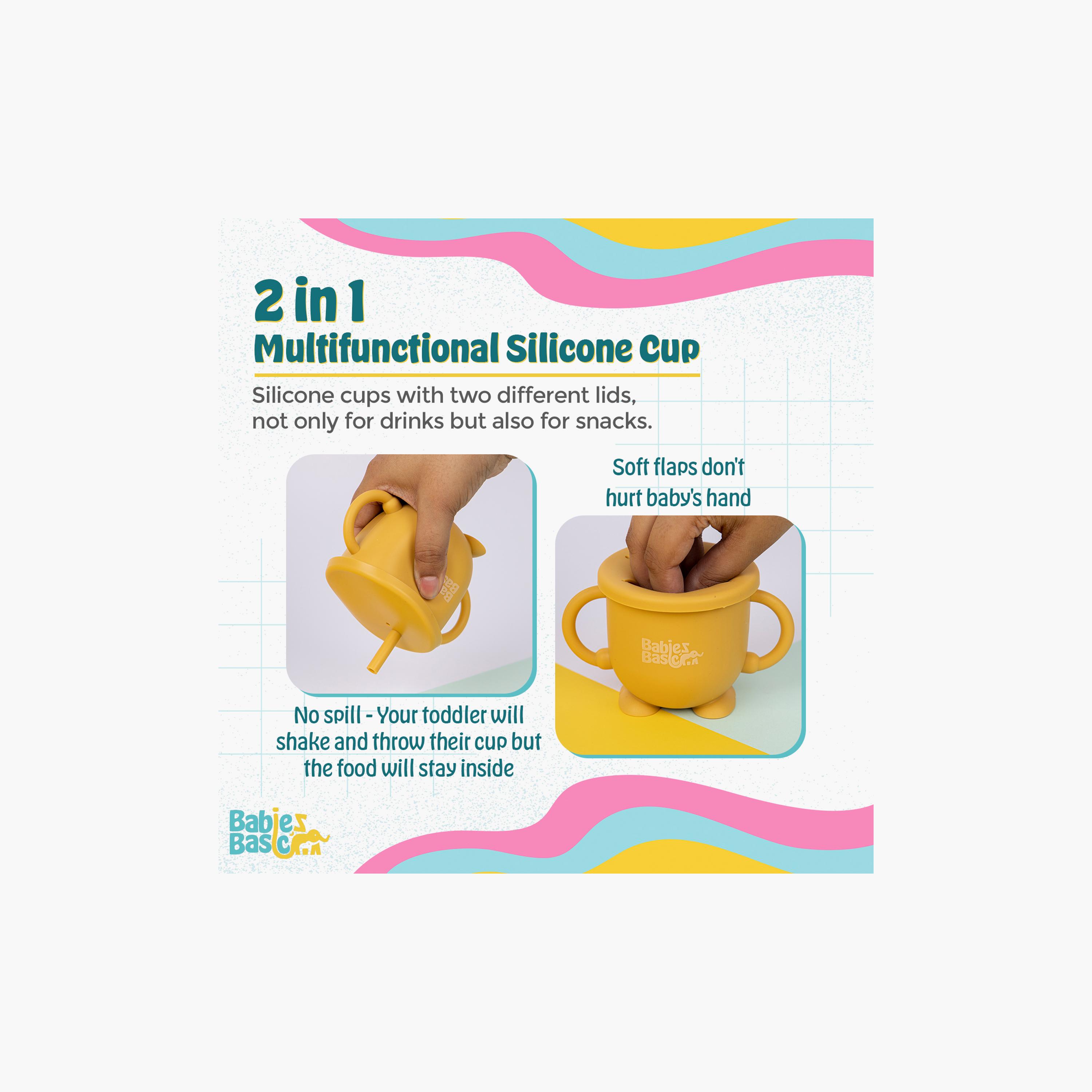 Babies Basic Multi Purpose 2 in 1 Silicone Cup with Straw & Snack Lid-baby-feeding-mealtimeessentials-image-2