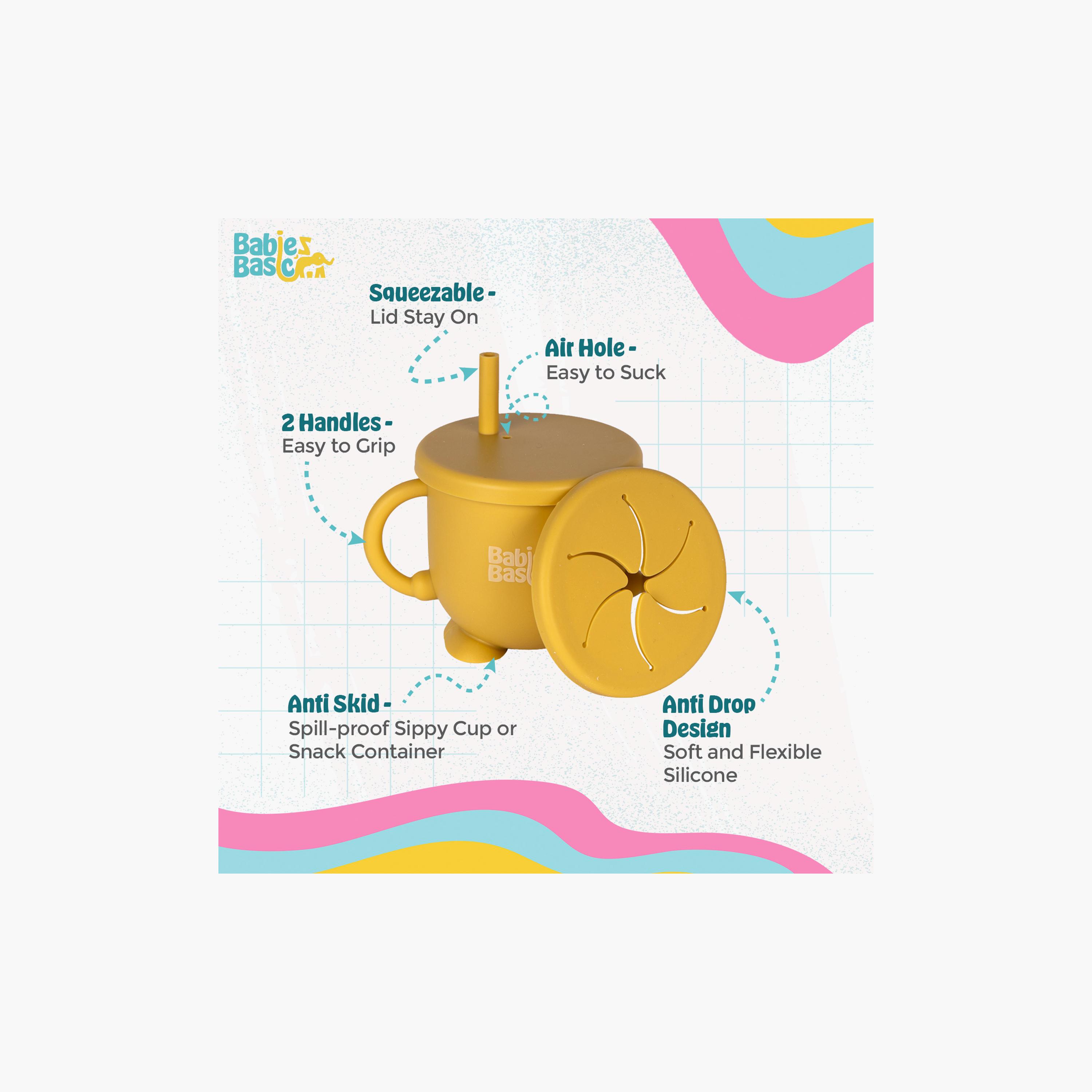 Babies Basic Multi Purpose 2 in 1 Silicone Cup with Straw & Snack Lid-baby-feeding-mealtimeessentials-image-3