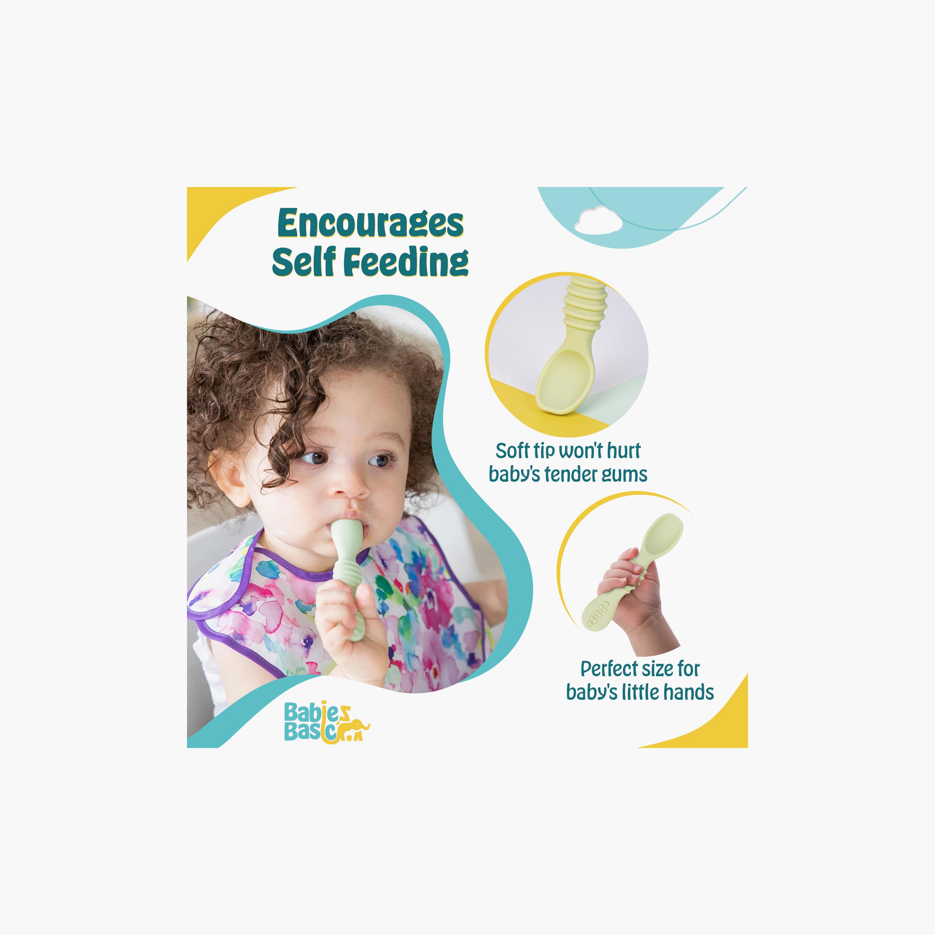 Babies Basic 2-Piece Soft Tip BPA Free Silicone First Stage Training Spoons-baby-feeding-mealtimeessentials-image-2