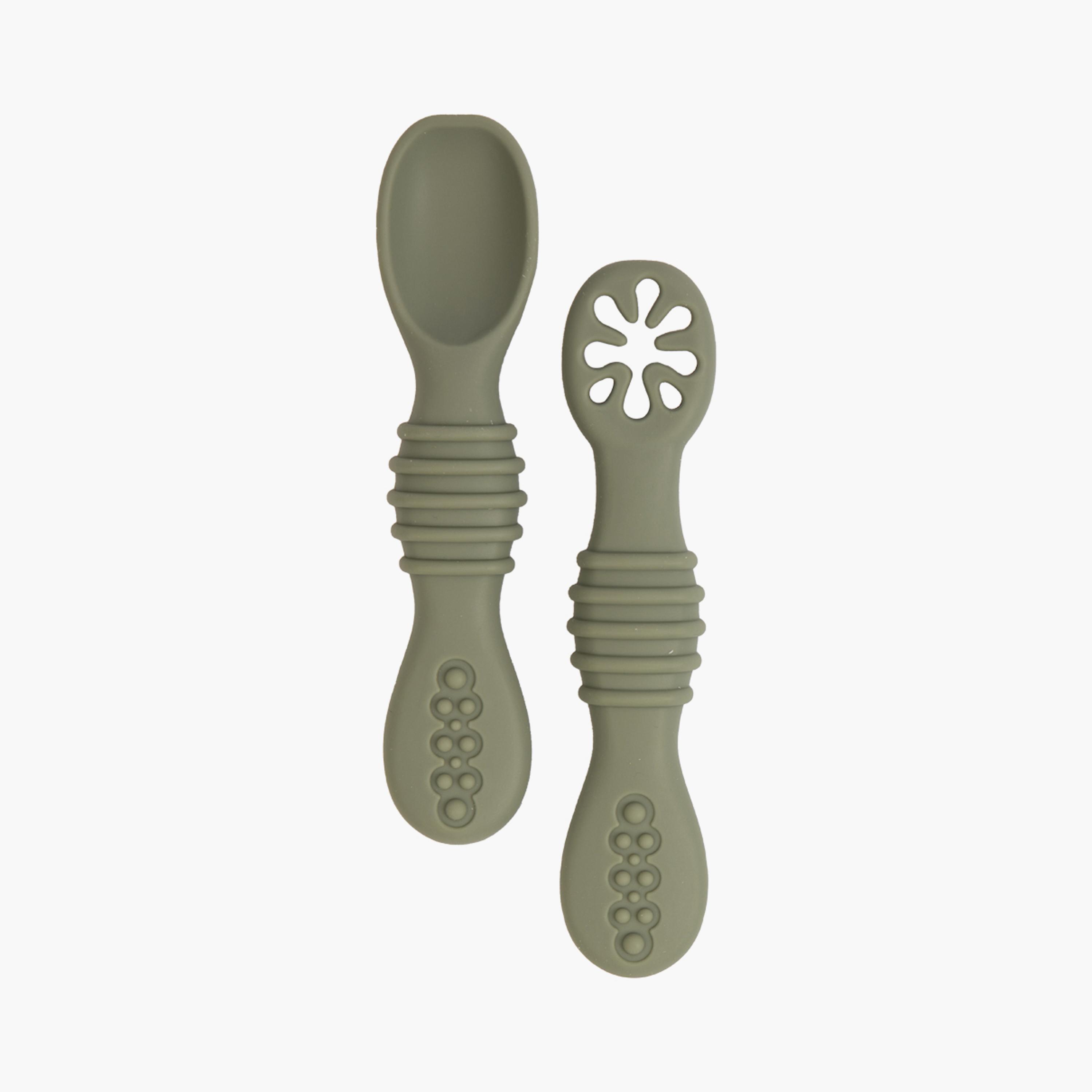 Babies Basic 2-Piece Soft Tip BPA Free Silicone First Stage Training Spoon with Masher-baby-feeding-mealtimeessentials-image-1