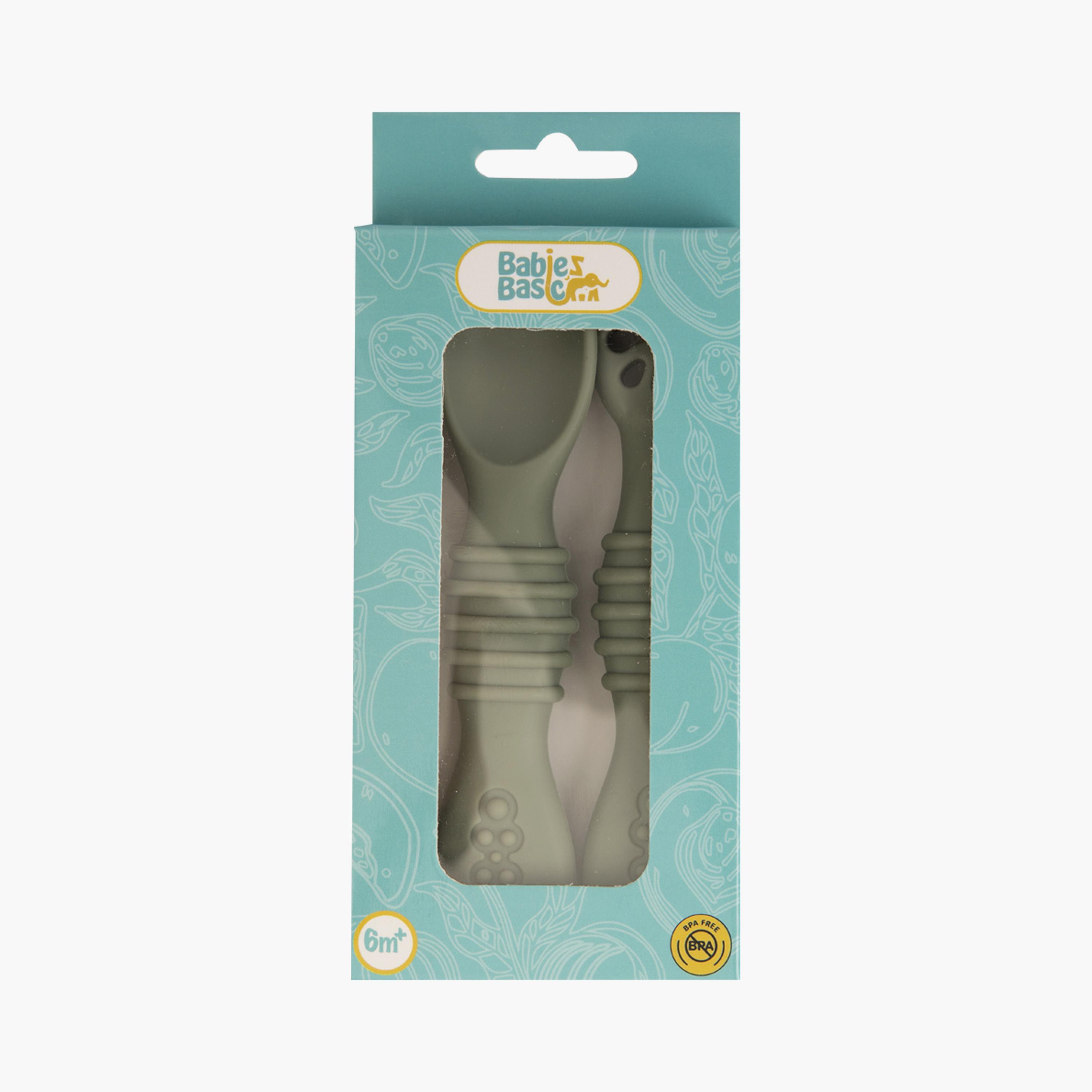 Babies Basic 2-Piece Soft Tip BPA Free Silicone First Stage Training Spoon with Masher-baby-feeding-mealtimeessentials-image-3