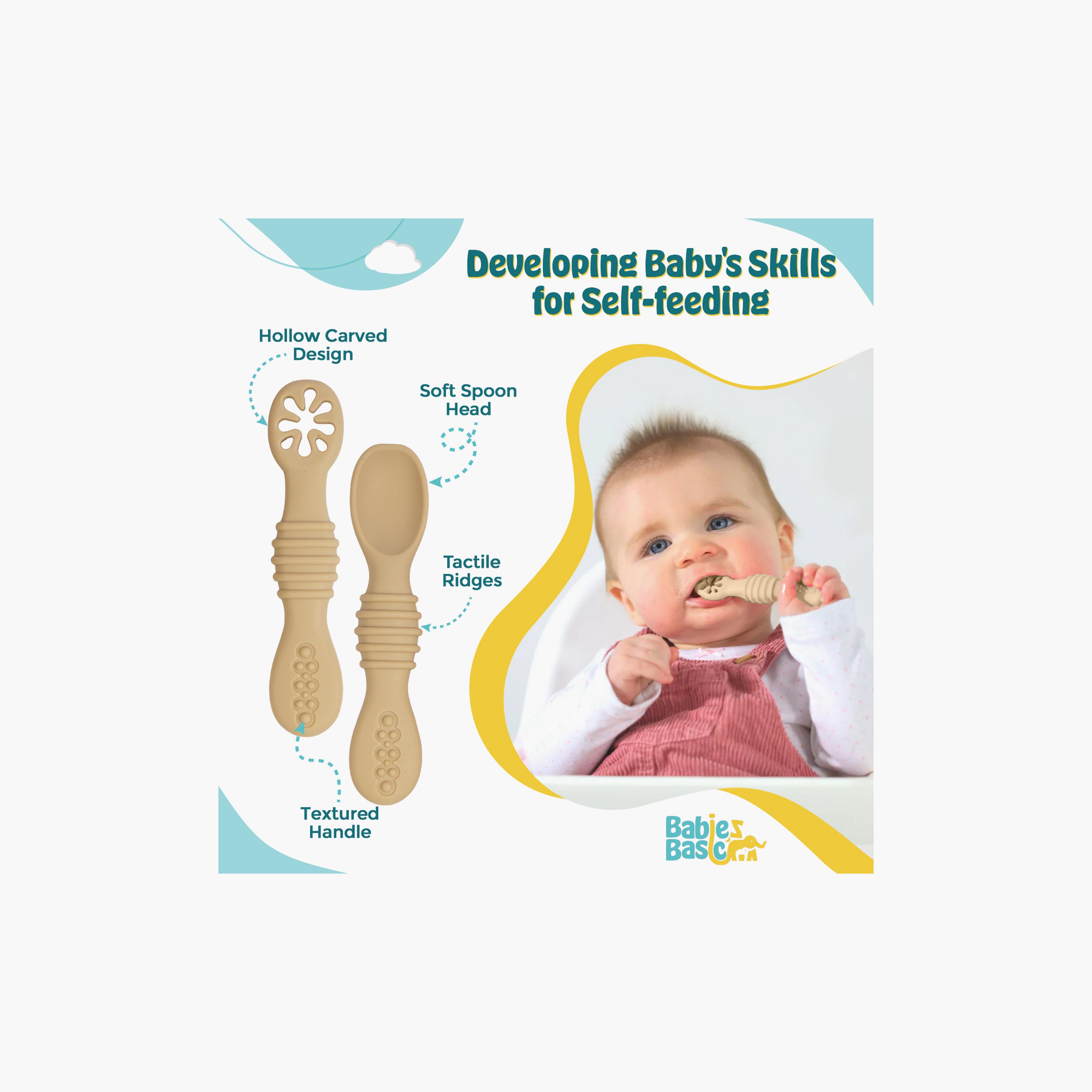 Babies Basic 2-Piece Soft Tip BPA Free Silicone First Stage Training Spoon with Masher-baby-feeding-mealtimeessentials-image-2