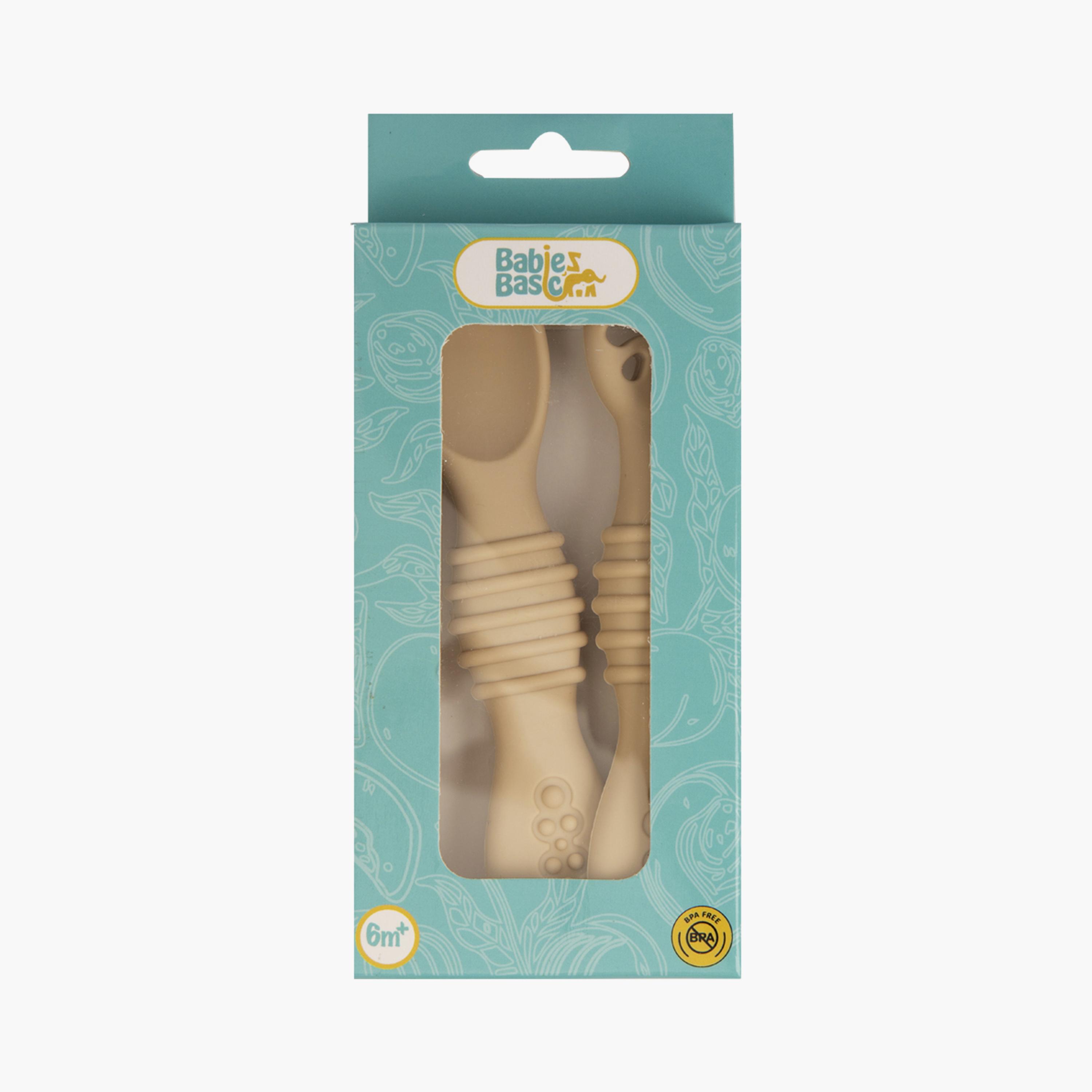 Babies Basic 2-Piece Soft Tip BPA Free Silicone First Stage Training Spoon with Masher-baby-feeding-mealtimeessentials-image-3
