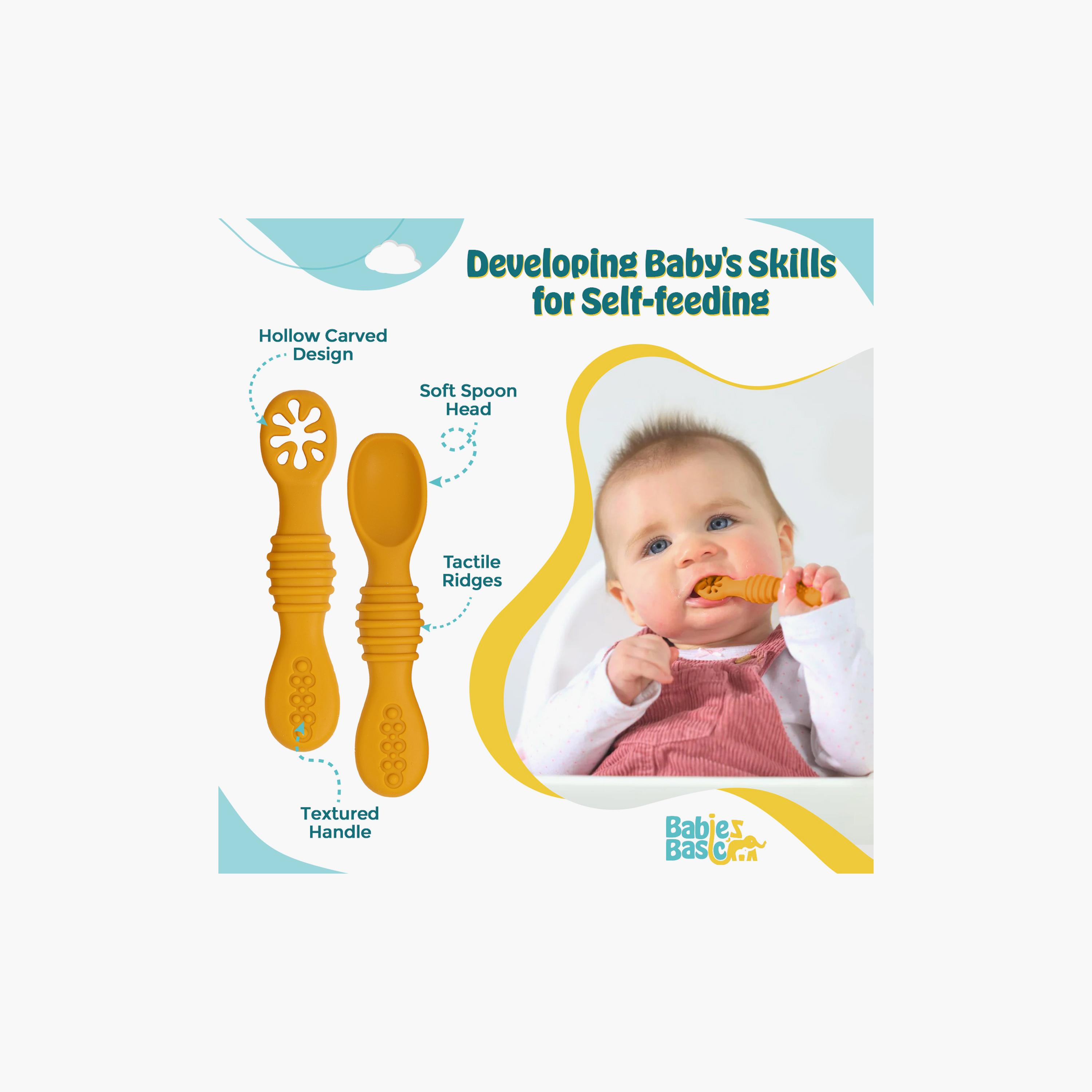 Babies Basic 2-Piece Soft Tip BPA Free Silicone First Stage Training Spoon with Masher-baby-feeding-mealtimeessentials-image-2