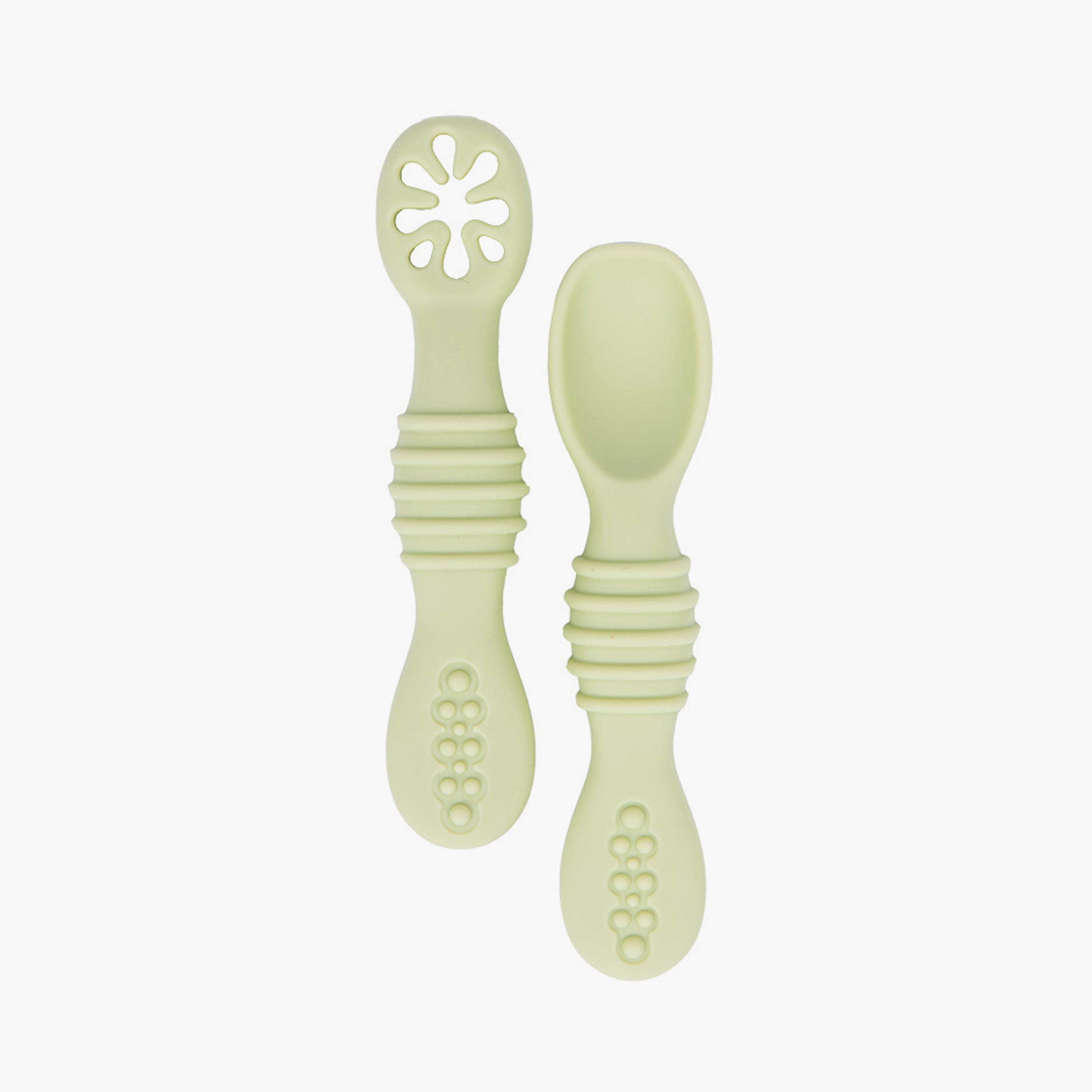 Babies Basic 2-Piece Soft Tip BPA Free Silicone First Stage Training Spoon with Masher-baby-feeding-mealtimeessentials-image-1