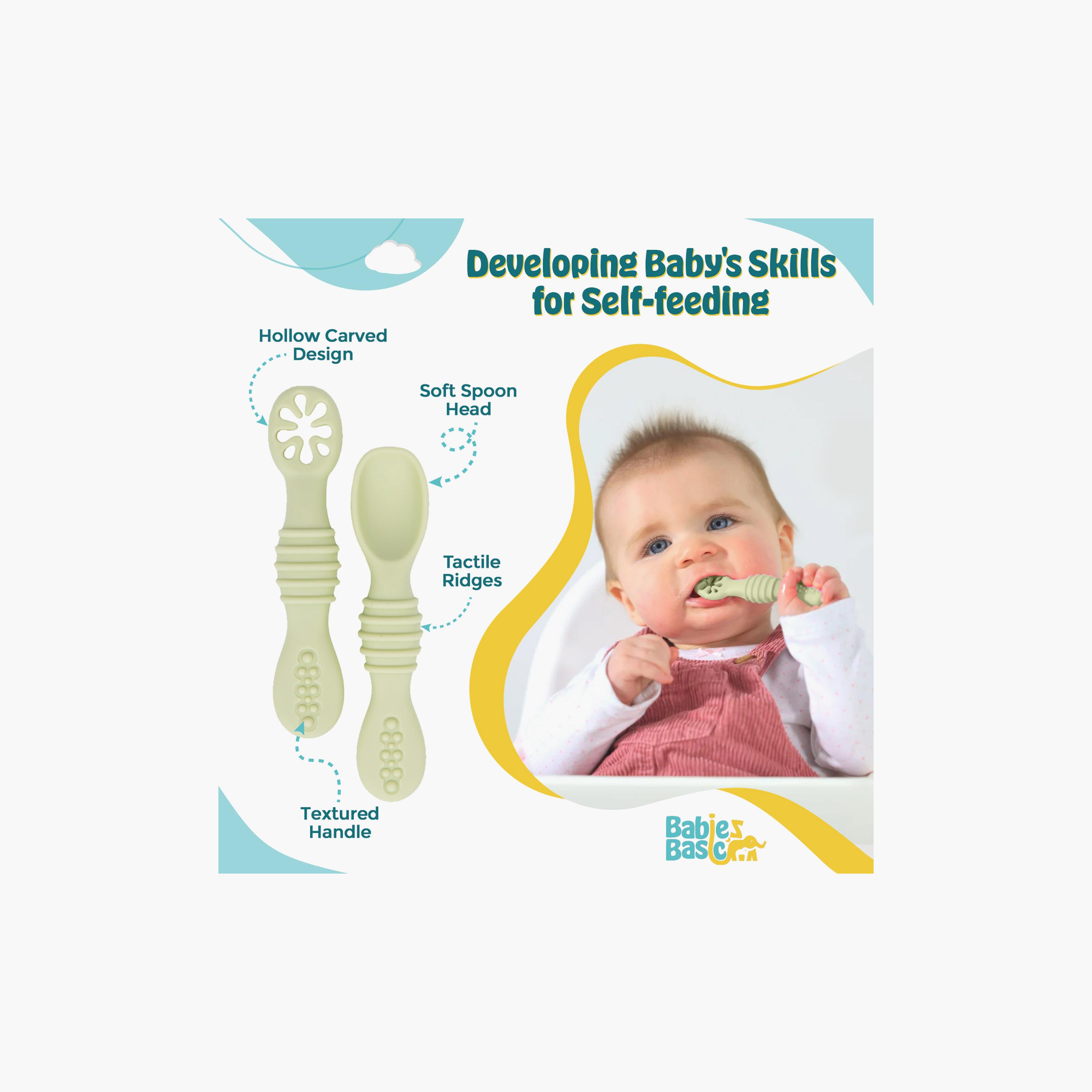 Babies Basic 2-Piece Soft Tip BPA Free Silicone First Stage Training Spoon with Masher-baby-feeding-mealtimeessentials-image-2