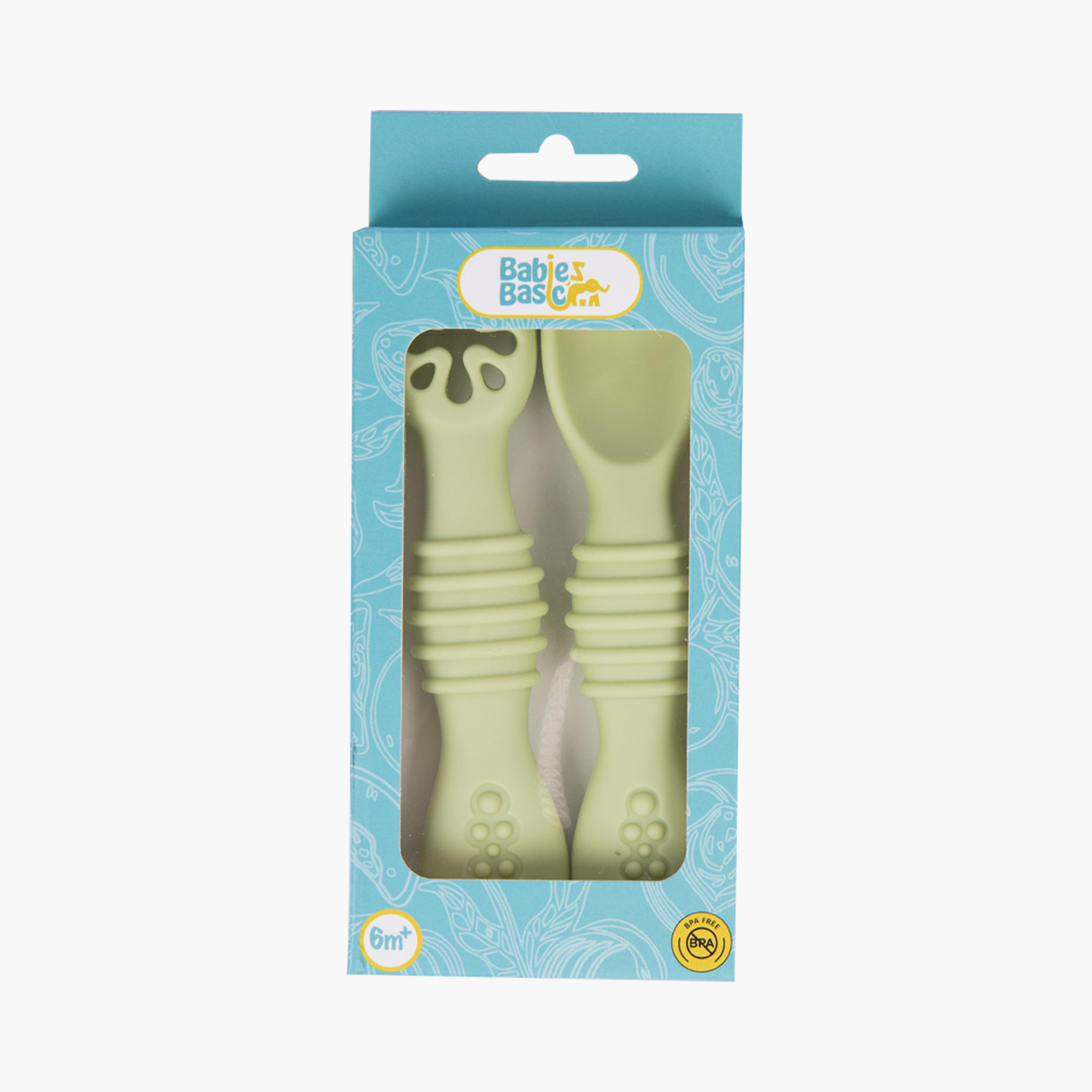Babies Basic 2-Piece Soft Tip BPA Free Silicone First Stage Training Spoon with Masher-baby-feeding-mealtimeessentials-image-3