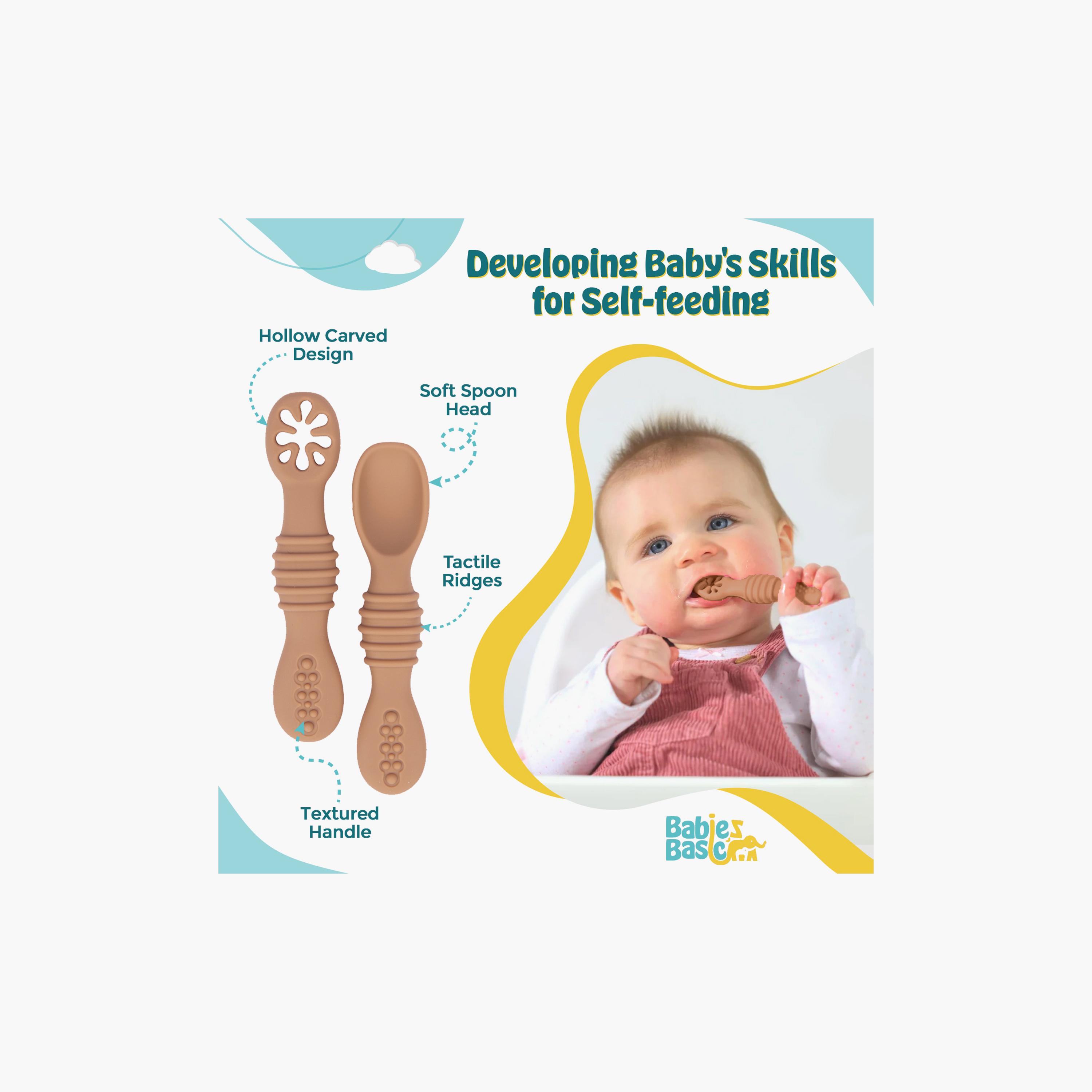 Babies Basic 2-Piece Soft Tip BPA Free Silicone First Stage Training Spoon with Masher-baby-feeding-mealtimeessentials-image-2